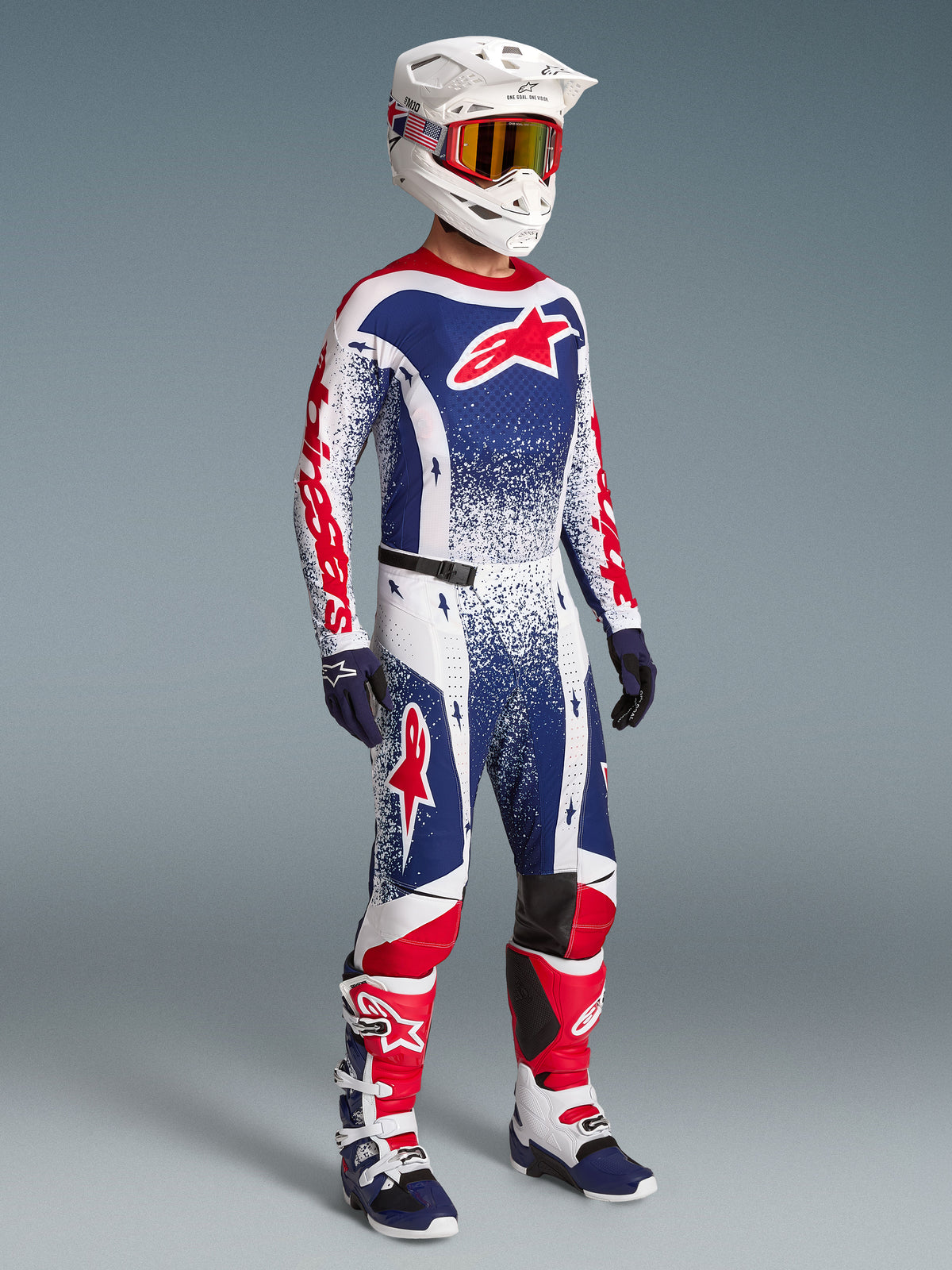 Alpinestars Techstar Unity Trikot, Limited Edition Motocross-Set für Herren, Rot, Weiß und Blau, Performance-Passform.