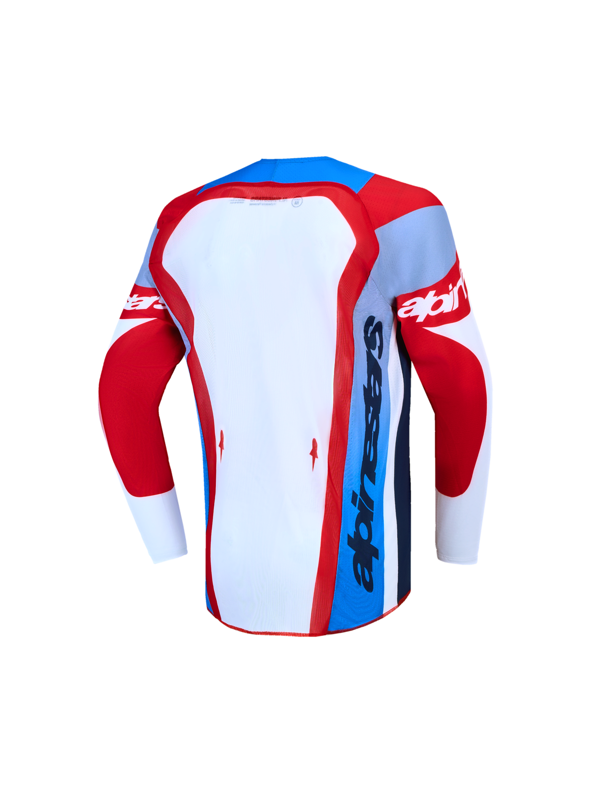 Alpinestars Youth Supertech Dyna Jersey back view in fire red and white mesh for high-performance motocross racing.