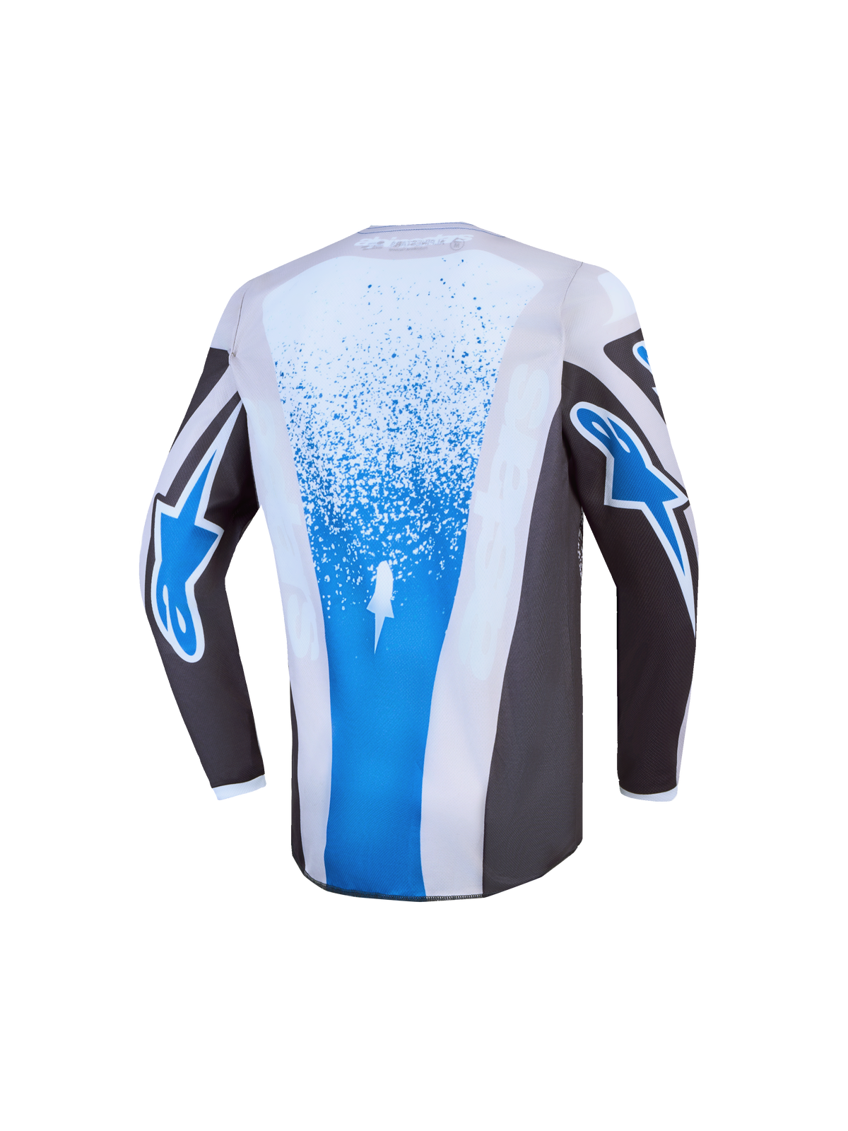 Alpinestars Fluid Jugend-Trikot Drag 2027, Motocross-Trikot für Kinder in Grau und Blau mit verlängerter Rückenpartie.