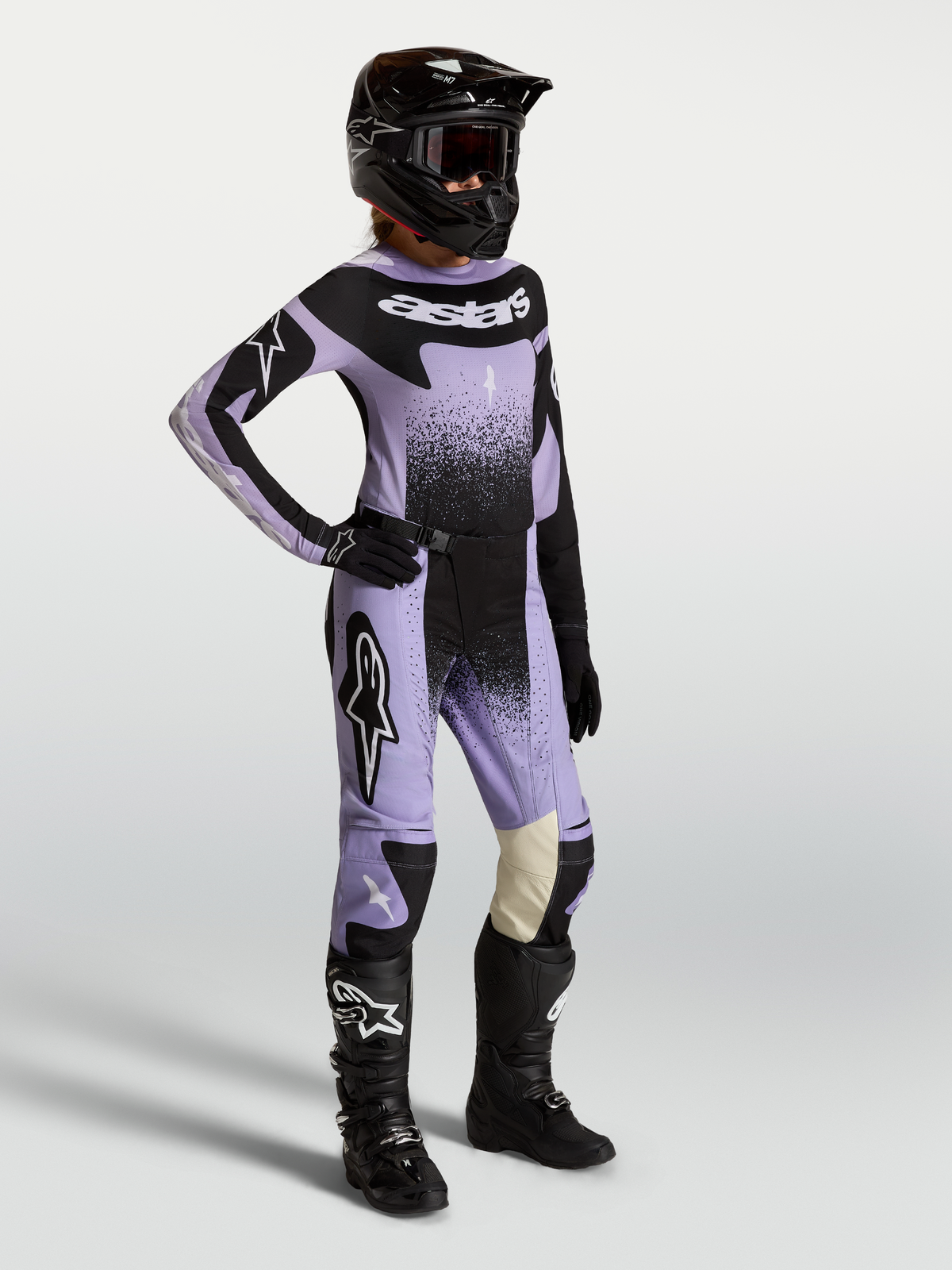 Alpinestars Stella Techstar Hose Swan, Damen-Motocross-Hose, Lila und Schwarz, strapazierfähige Textilkonstruktion.
