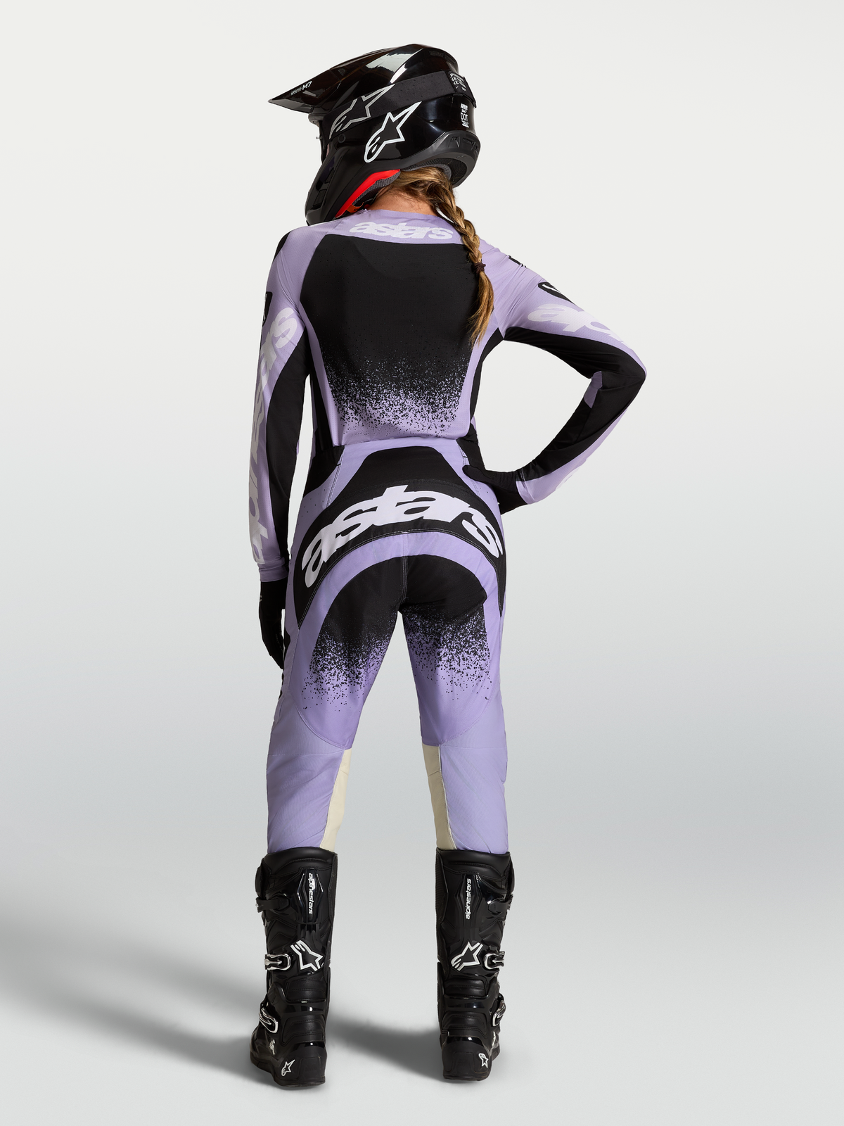 Alpinestars Stella Techstar Swan Hose, Damen-Motocross-Hose in Lila und Schwarz, ergonomische Passform für Offroad-Rennen.