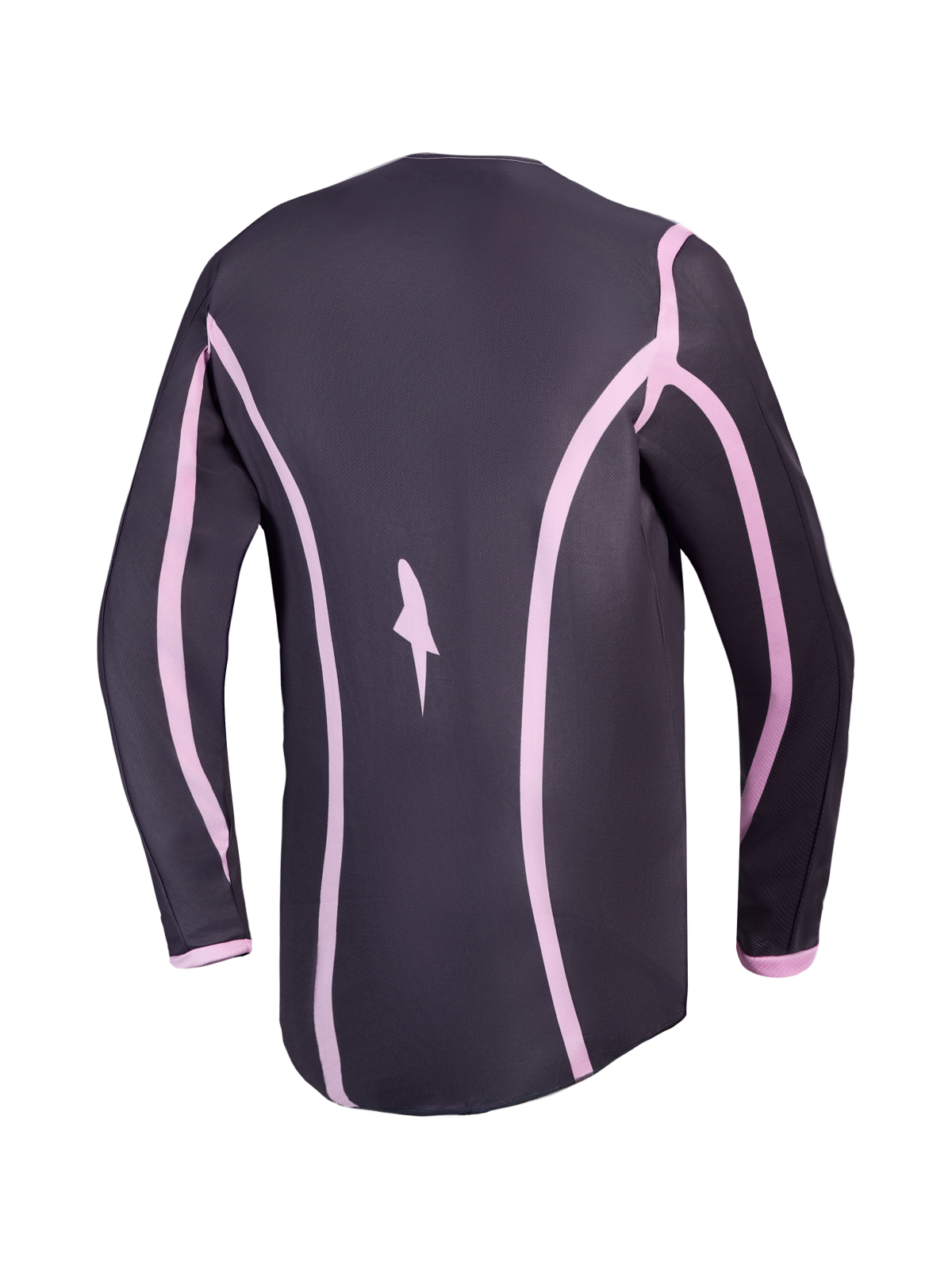 Alpinestars Stella Fluid Apex V2 Damen-Motocross-Trikot, Grau und Pink, Rückansicht mit verlängerter Rückenpartie.