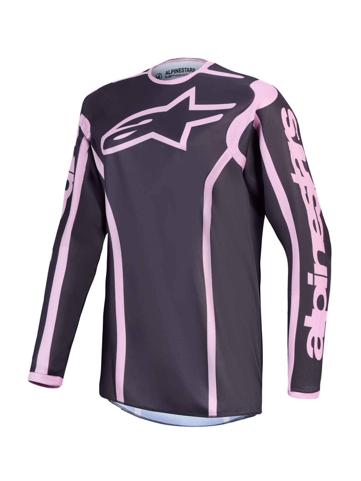 Alpinestars Stella Fluid Apex V2 Trikot, Damen-Motocrosstrikot in Grau und Pink, atmungsaktives Polygewebe.