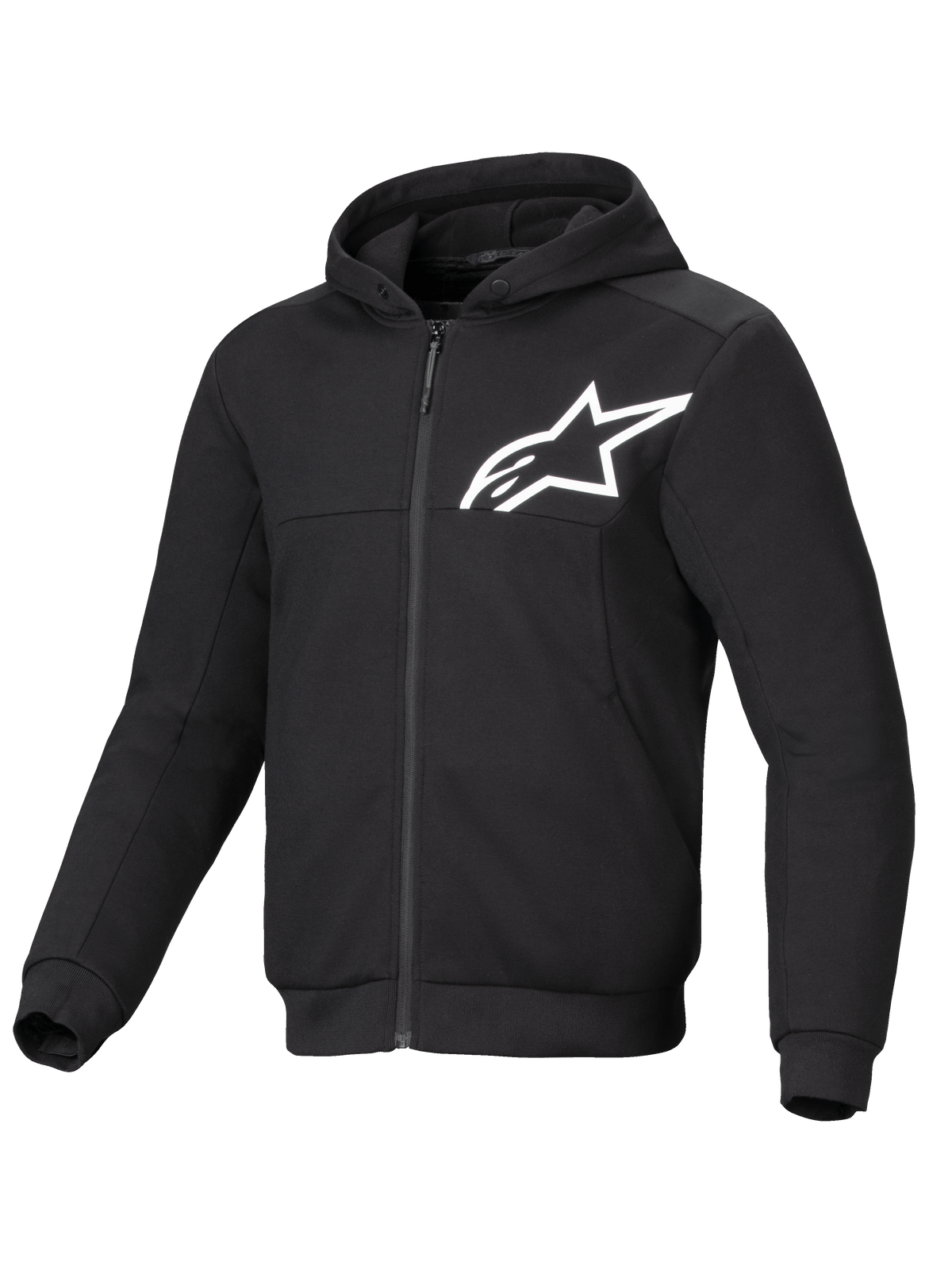 Alpinestars Chrome V2 Sport Kapuzenjacke, Urban Motorradjacke für Herren, Schwarz und Weiß, Aramid-Tech-Fleece, CE-zertifiziert.