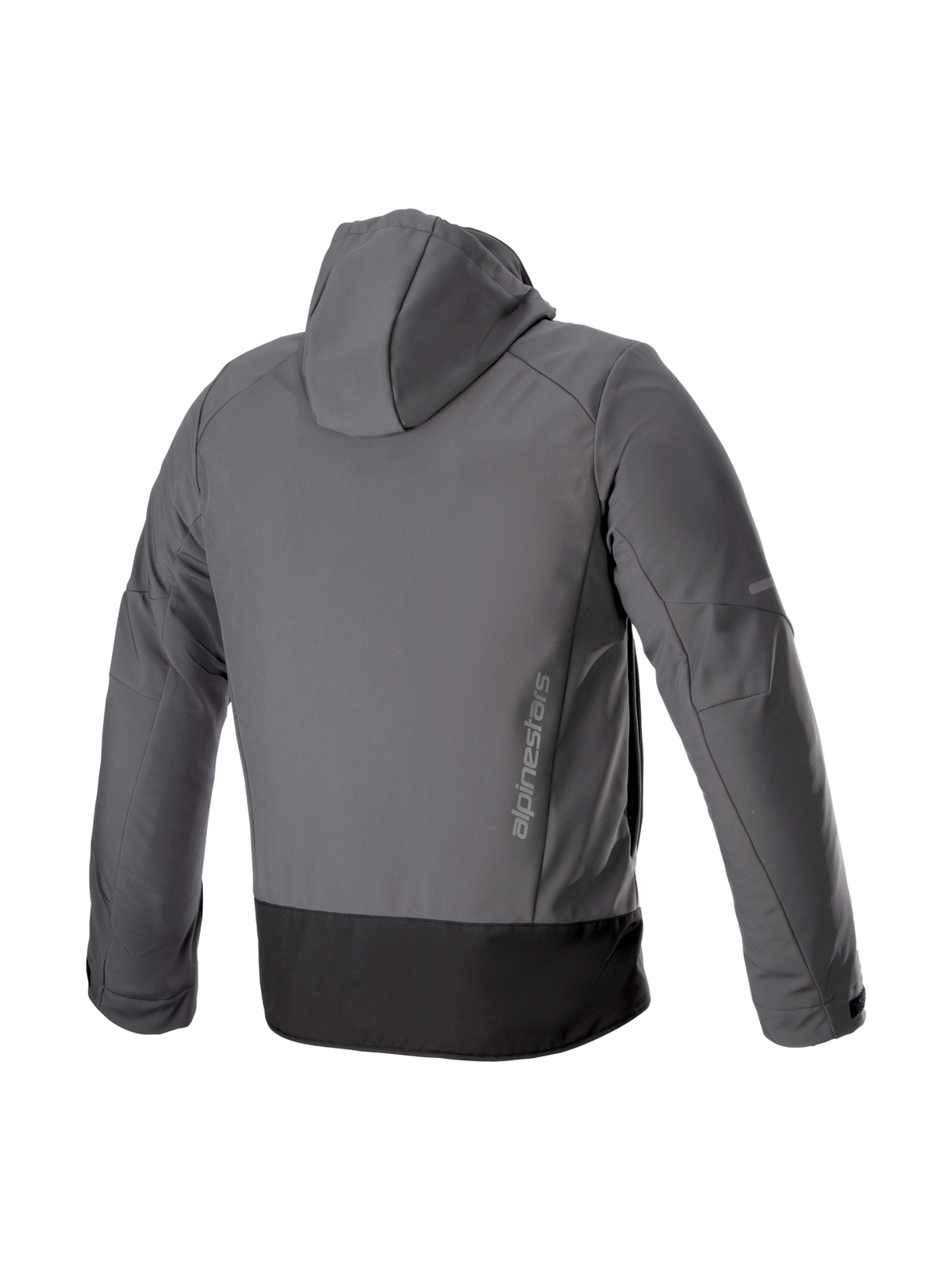 Alpinestars Neo Wasserdichte Kapuzenjacke, graue Urban-Motorradjacke aus Softshell mit vertikalem Branding.