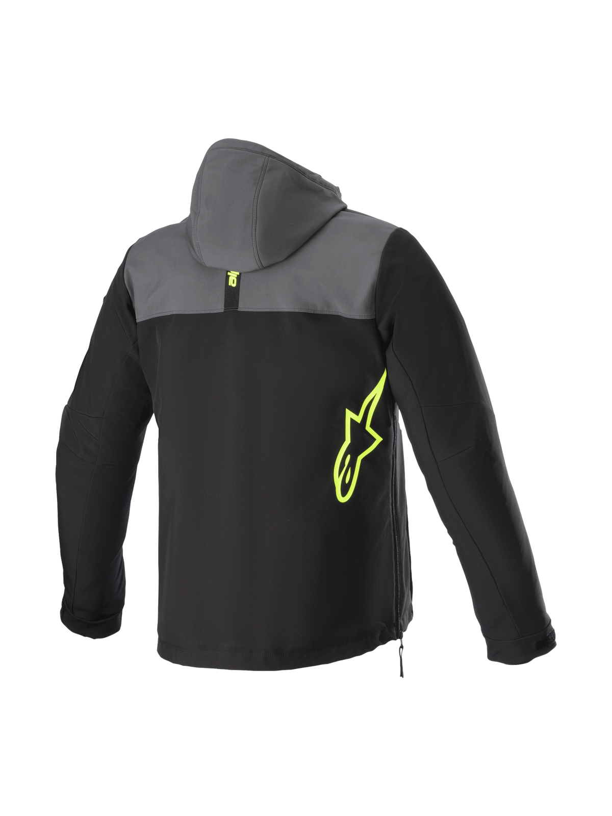Alpinestars Sherpa Hoodie, Men's Urban Motorcycle Jacket, Black and Tar Gray softshell with Yellow Fluo logo.