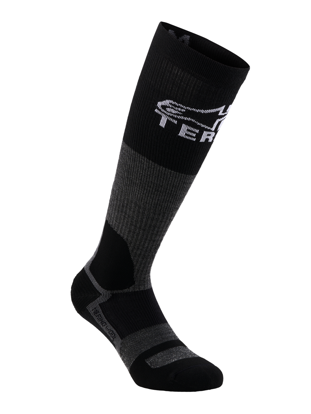 Alpinestars At 8 Merino Socken, Abenteuer-Motorradsocken in Tar Gray und Schwarz mit Merinowollmischung, Thermoregulation und Blisterschutz