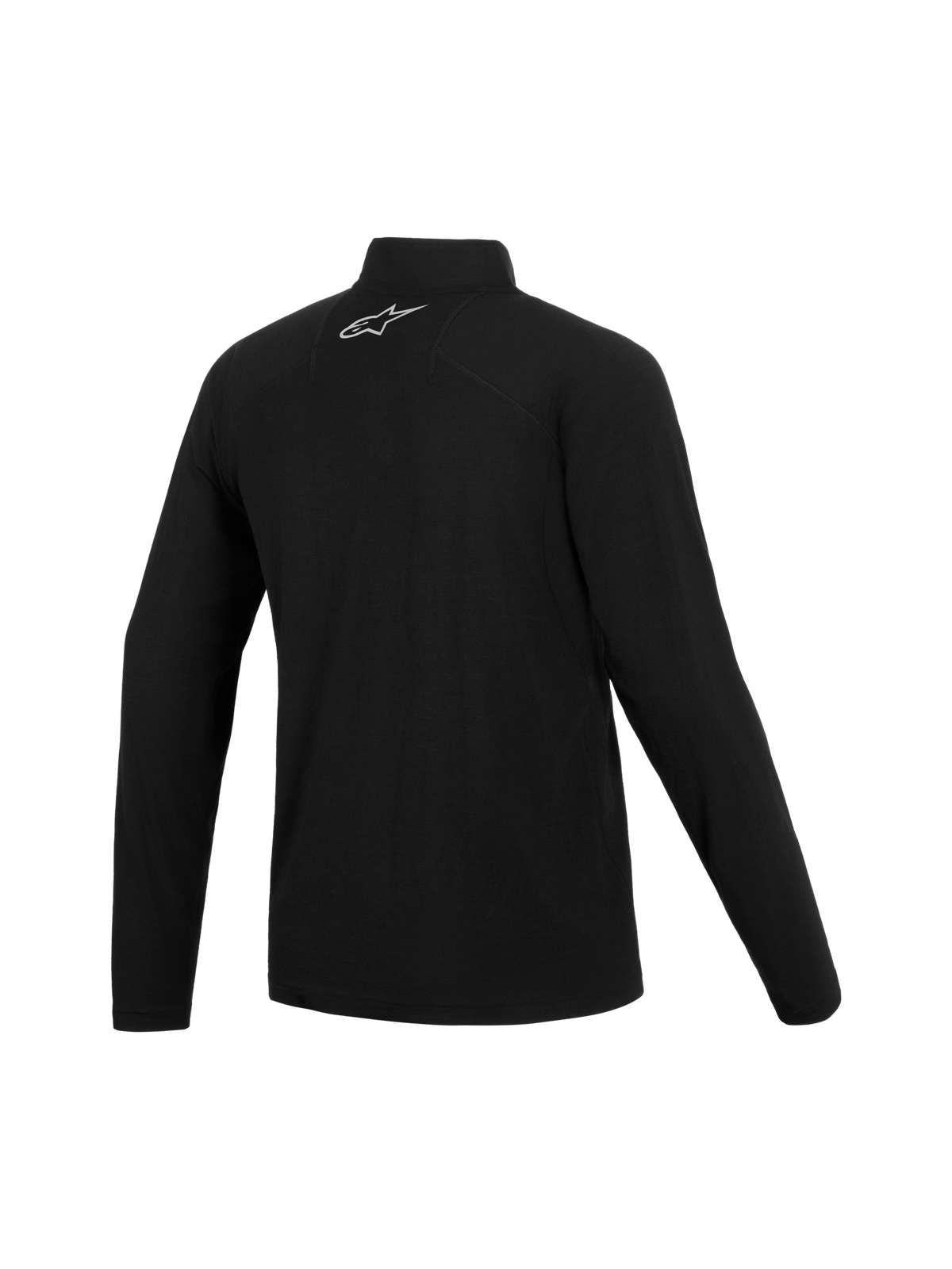 Alpinestars At 8 Merino Top Layer, Langarm-Funktionsunterwäsche, Schwarz, aus Merinowollmischung, Rückansicht mit Kragen und Logo