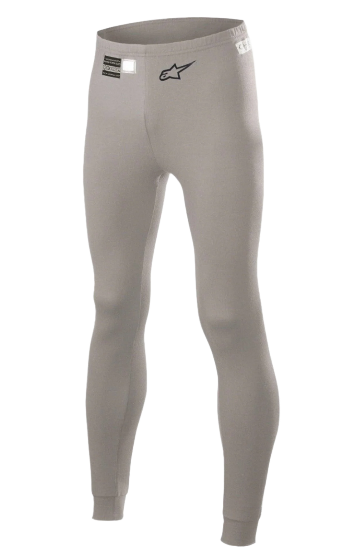 Alpinestars Race V2 Unterhose FIA, Auto-Rennsport-Basisschicht-Hose, Mittelgrau, mit schwarzem Alpinestars-Logo und FIA-Homologationsetikett am Bund, eng anliegendes Design aus flammhemmendem Material