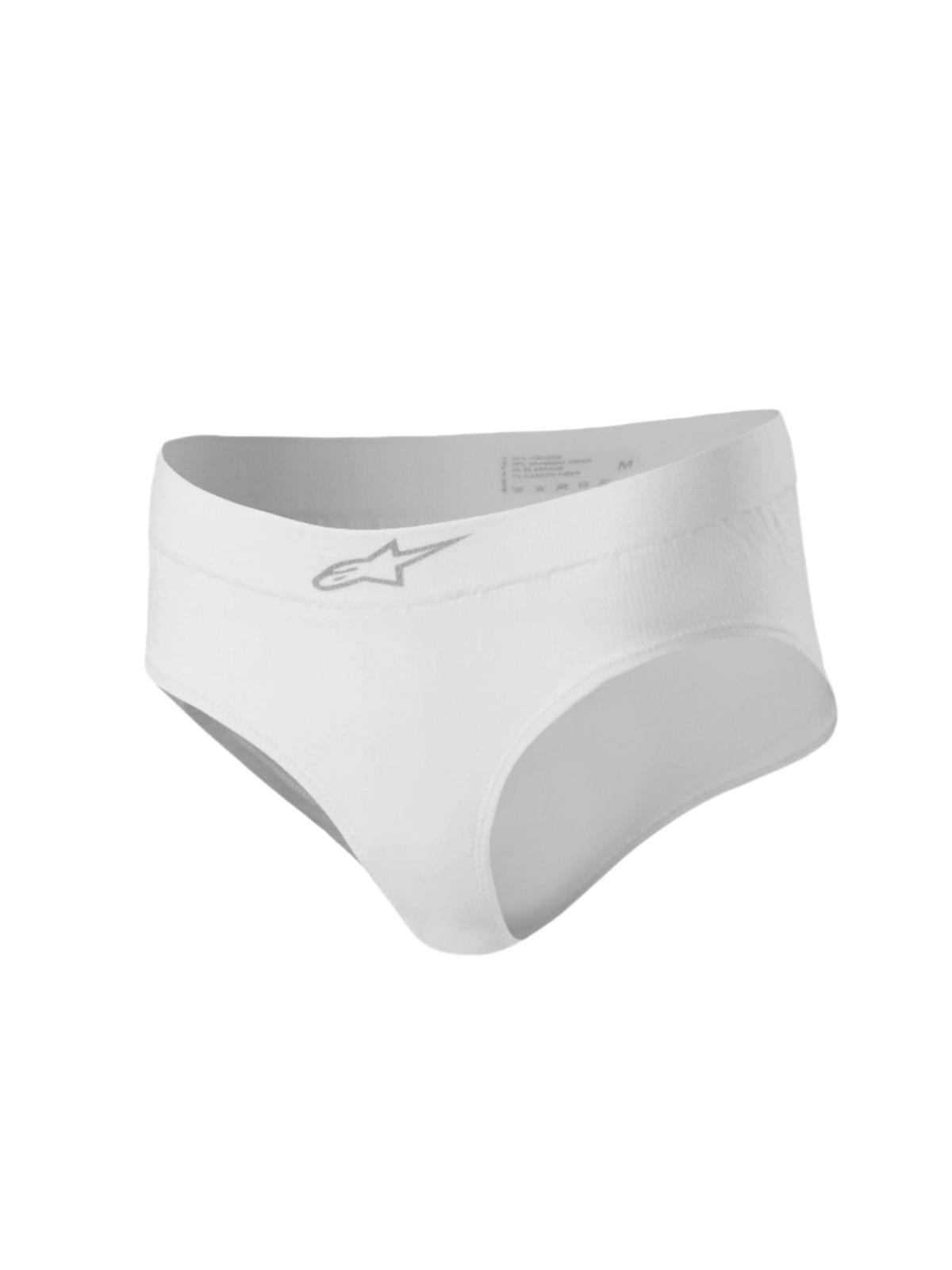 Alpinestars Stella TECH ZX Briefs, Women's Racing Underwear, White, high-cut design with a silver Astars logo on the waistband, flame-resistant FIA 8856-2018 certified base layer for auto racing