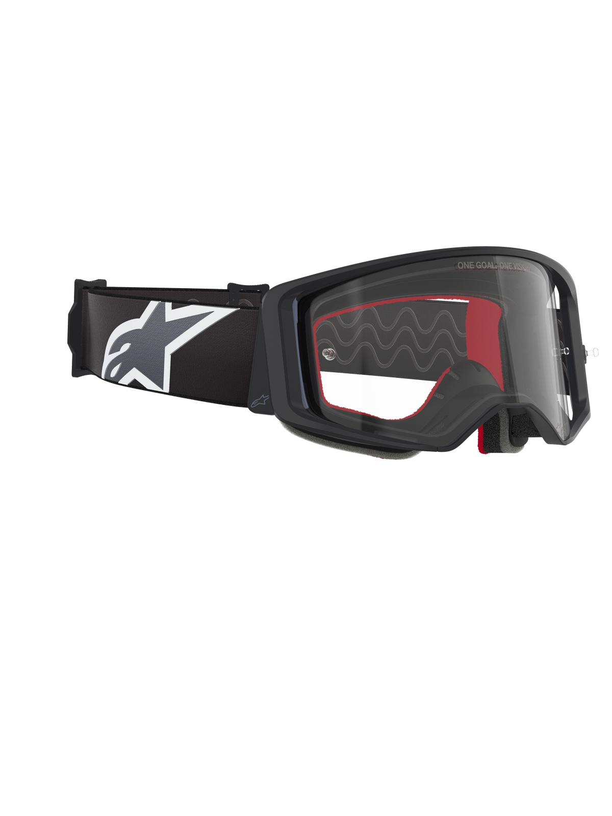Alpinestars Supertech Corp Goggles, Motocross-Brille, Schwarz-Grau-Klar, mit klarem Polycarbonat-Glas, breites schwarzes Band mit grau-weißem Astars-Logo, 3D-geformter Gesichtsschaum, leistungsstarke Schutzbrille für den Offroad-Rennsport