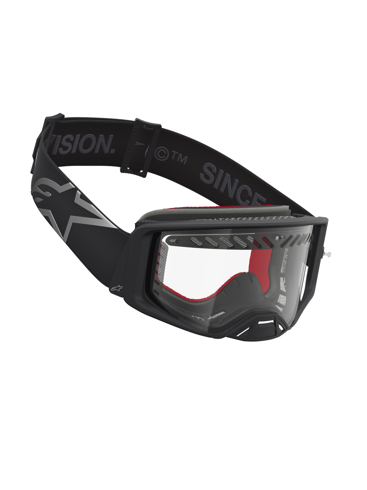 Alpinestars Supertech Dura Air Fluid Schutzbrille, Profi-Motocross-Brille in Schwarz und Silber mit klarer Polycarbonat-Linse.
