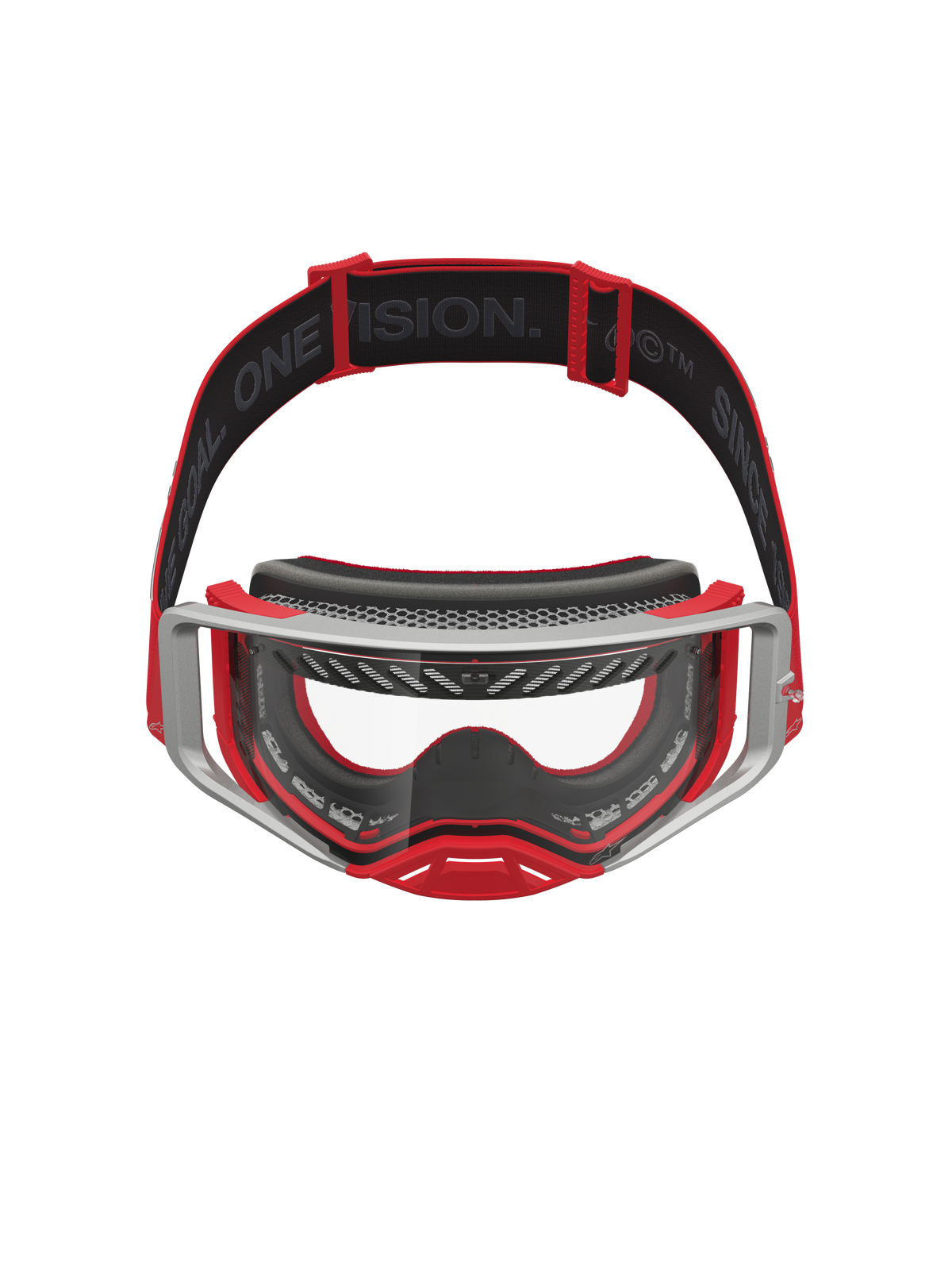 Alpinestars Supertech Schutzbrille Dura Air Fluid, professionelle Motocross-Schutzbrille in Rot und Silber, klare Scheibe und fortschrittliches Belüftungssystem für optimalen Luftstrom beim Offroad-Rennsport.