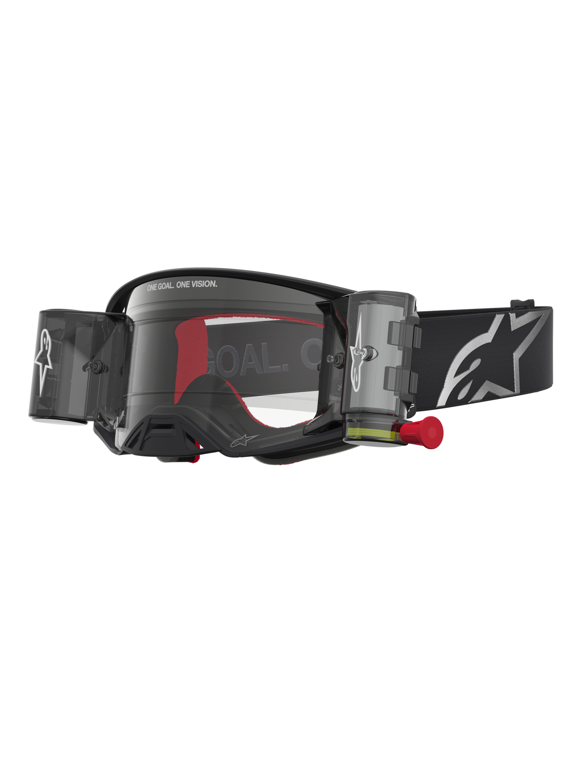 Alpinestars Supertech Firma Schutzbrille Roll-Off, Motocross-Brille, Schwarz und Silber, klare Scheibe, Roll-Off-System.