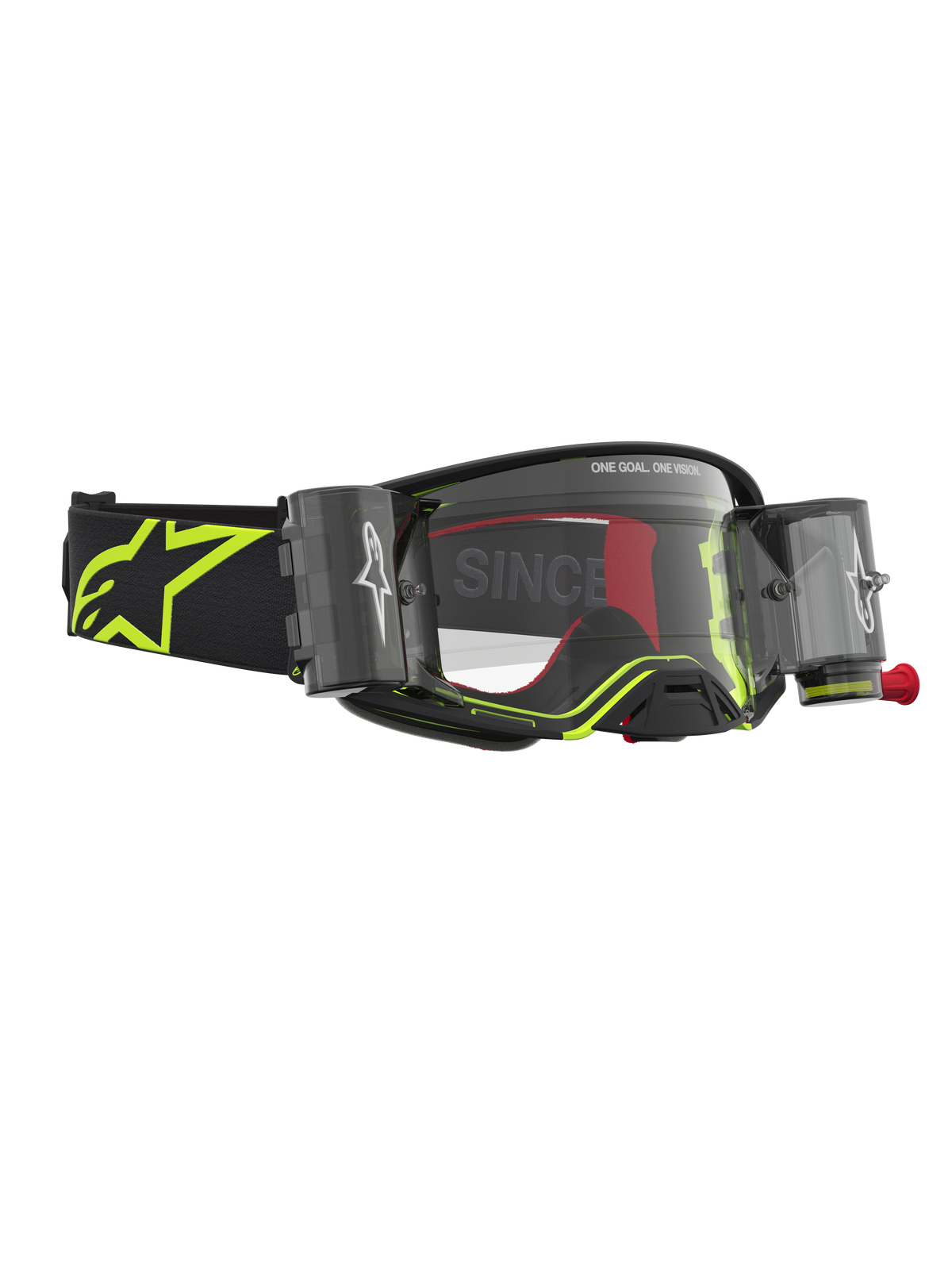 Alpinestars Supertech Firma Roll-Off Schutzbrille, Motocross, Schwarz und Gelb Fluo, klare Scheibe, Roll-Off-System.