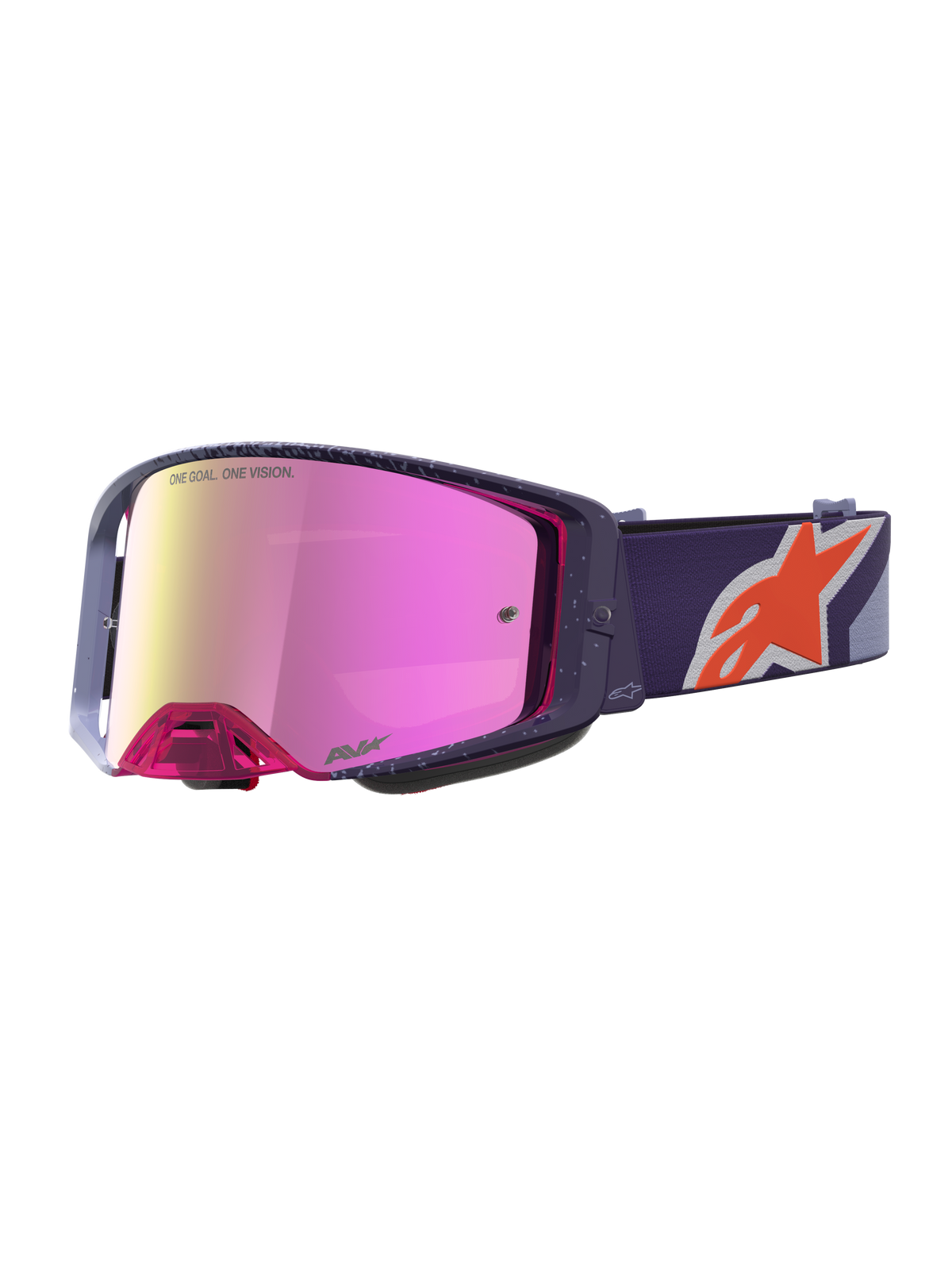 Alpinestars Supertech Hiten Schutzbrille, Lila Rahmen und Band, Rot verspiegelte Pink-Linse für Offroad-Rennen.