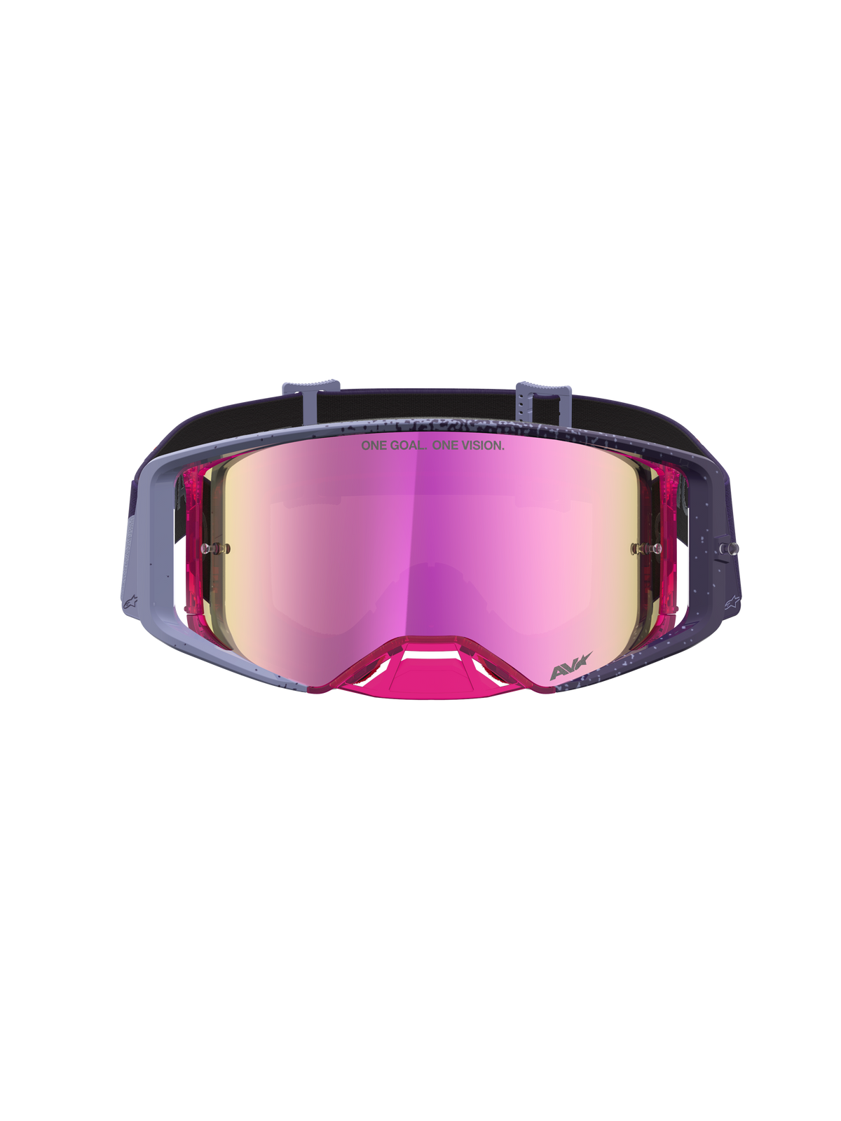 Alpinestars Supertech Hiten Schutzbrille, professionelle Motocross-Schutzbrille in Lila und Pink mit verspiegelter Sichtscheibe für den Offroad-Rennsport.
