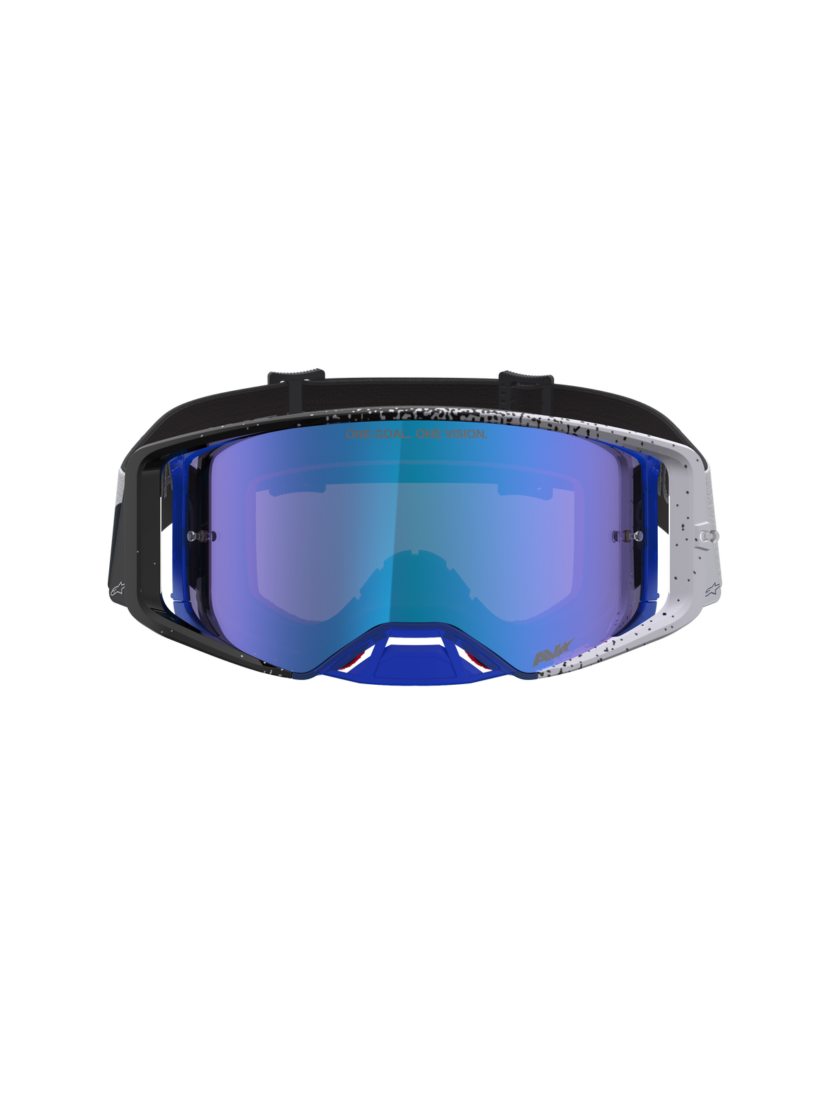 Alpinestars Supertech Hiten Motocross-Schutzbrille, blau verspiegelte Scheibe, Blau und Schwarz, gesprenkeltes Rahmen-Design