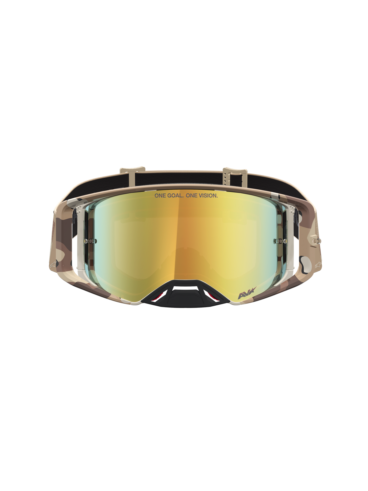 Alpinestars Supertech Lone Schutzbrille, Motocross-Schutzbrille für den Offroad-Rennsport, Gold verspiegeltes Glas mit Camo Desert Camouflage-Rahmen, professionelle MX-Brille