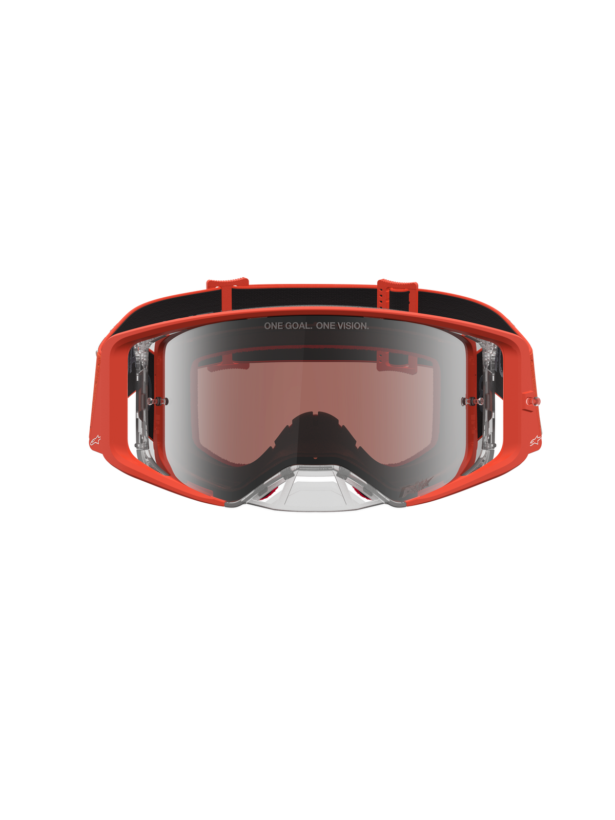 Alpinestars Supertech Schutzbrille Vesta für Motocross in Orange und Silber mit verspiegelter Scheibe.