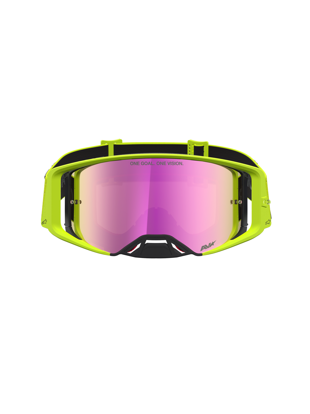 Alpinestars Supertech Vesta Motocross-Schutzbrille, Gelb Fluo, pink verspiegelte Scheibe für klare Offroad-Sicht.