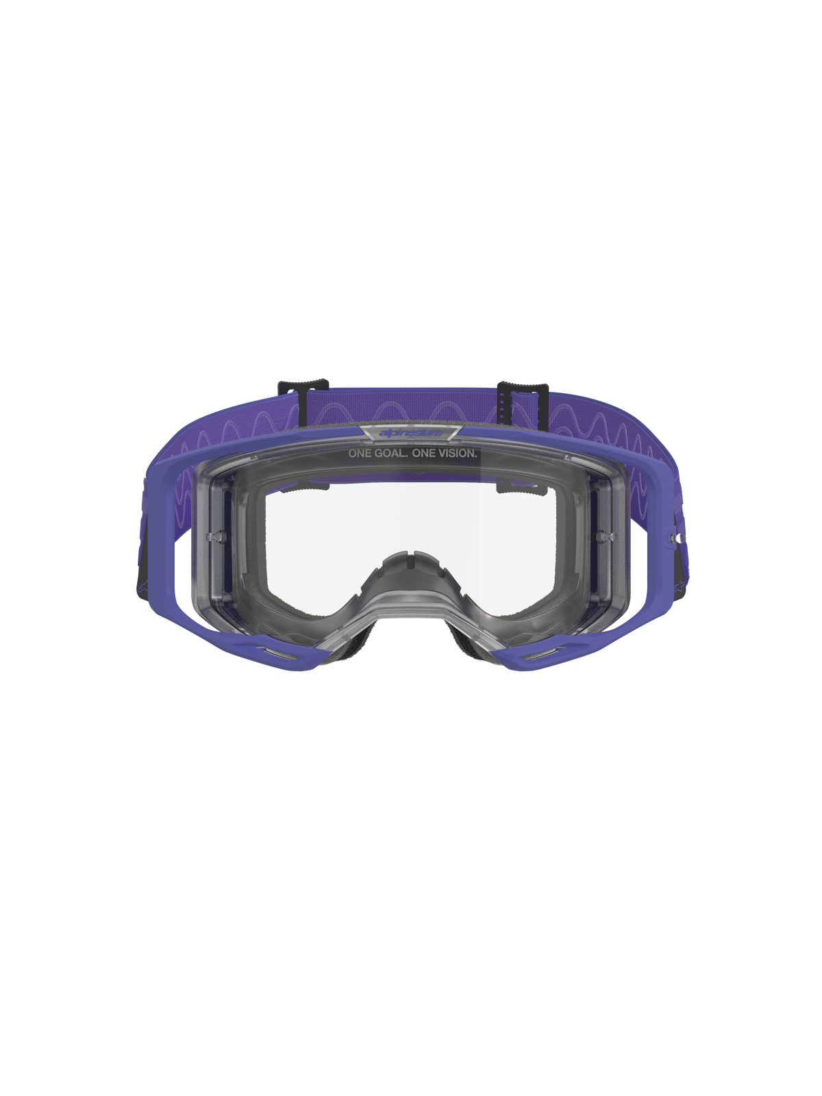 Alpinestars Vision 8 Corp Goggles, Motocross-Brille, Lila und Klar, mit lila A-FLEX-Rahmen, klarer Anti-Beschlag-Scheibe und einem breiten lila gewebten Band mit Wellenmuster, leistungsstarker Augenschutz für den Offroad-Rennsport