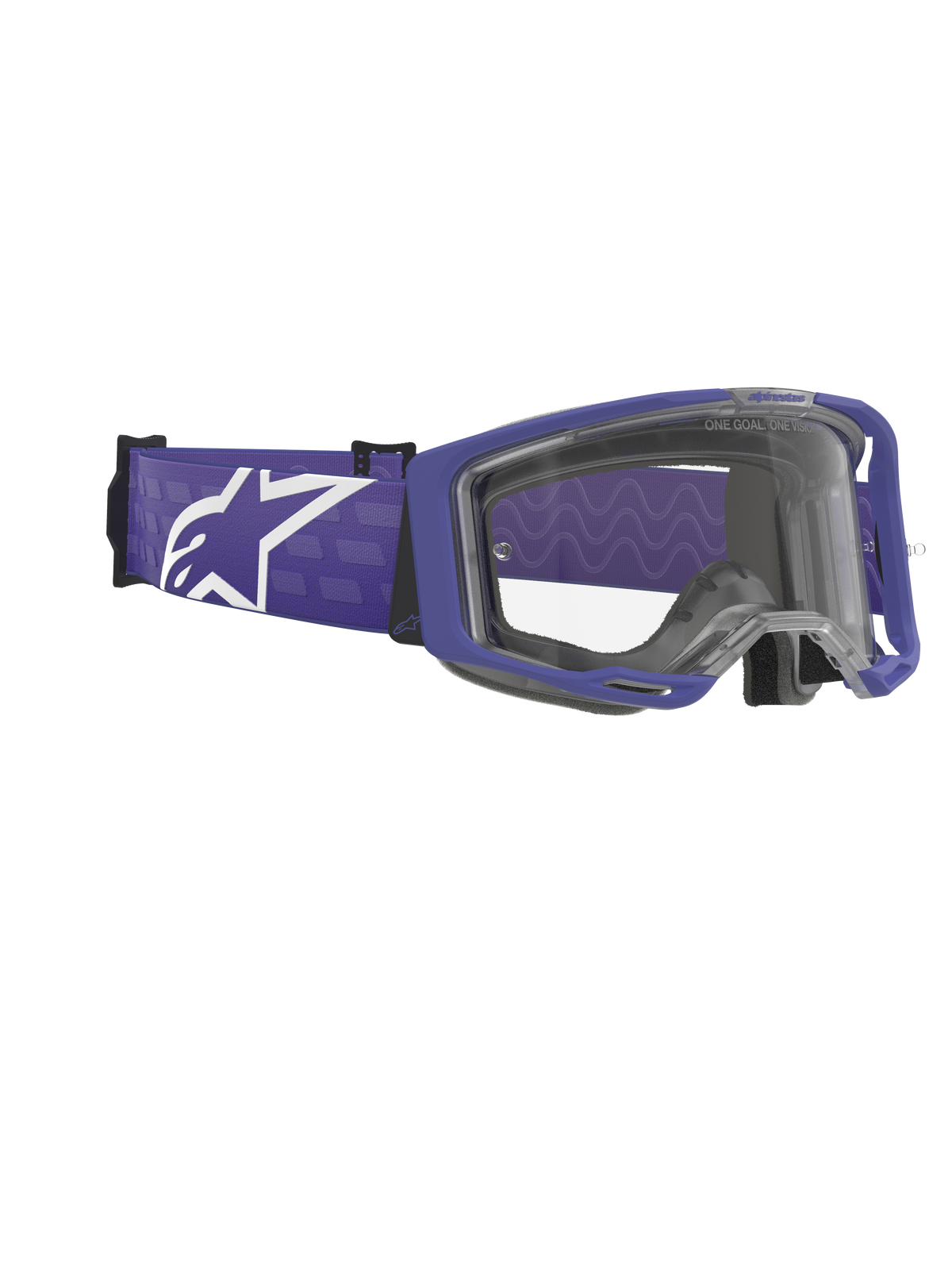 Alpinestars Vision 8 Corp Goggles, Motocross-Brille, Lila und Klar, matter lila Rahmen mit klarer Linse, breites lila gewebtes Band mit großem weißen Alpinestars-Logo, Hochleistungs-Offroad-Augenschutz