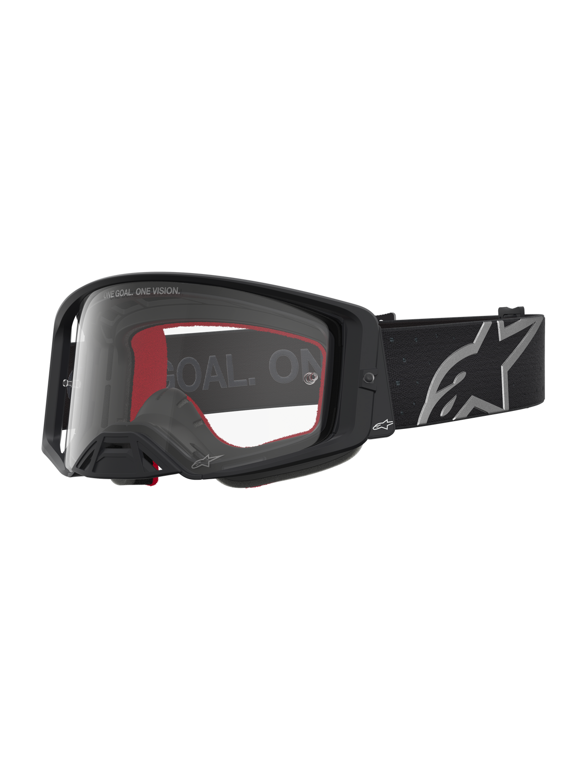 Alpinestars Supertech Vesta Schutzbrille in Schwarz Matt und Silber mit klarer Linse für Offroad-Motocross-Performance.