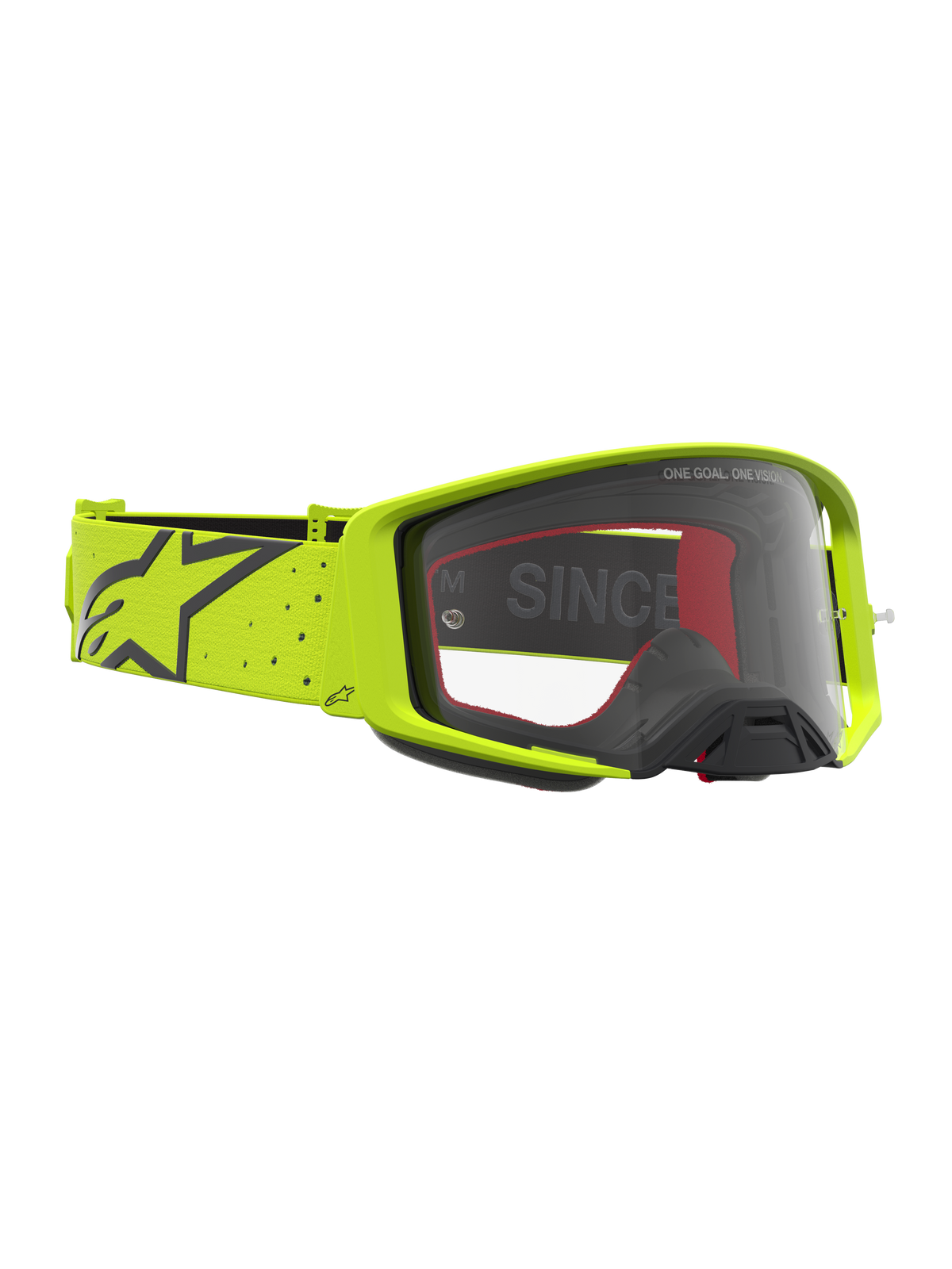 Alpinestars Supertech Vesta Schutzbrille, professionelle Motocross-Schutzbrille, Gelb Fluo und Schwarz, klare Scheibe und breites elastisches Band mit Logo.