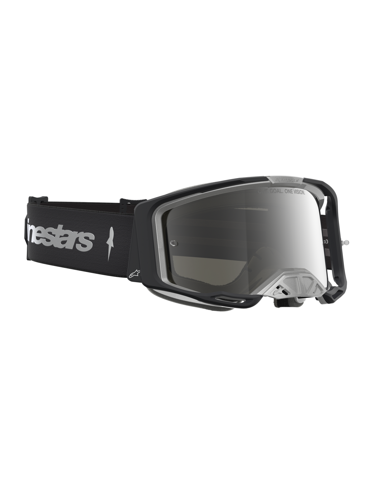 Alpinestars Vision 8 Amber Mirror Schutzbrille, Motocross-Brille, Schwarz und Silber, flexibler A-FLEX-Rahmen, verspiegelte Antibeschlag-Scheibe und RAM-AIR-Belüftungssystem