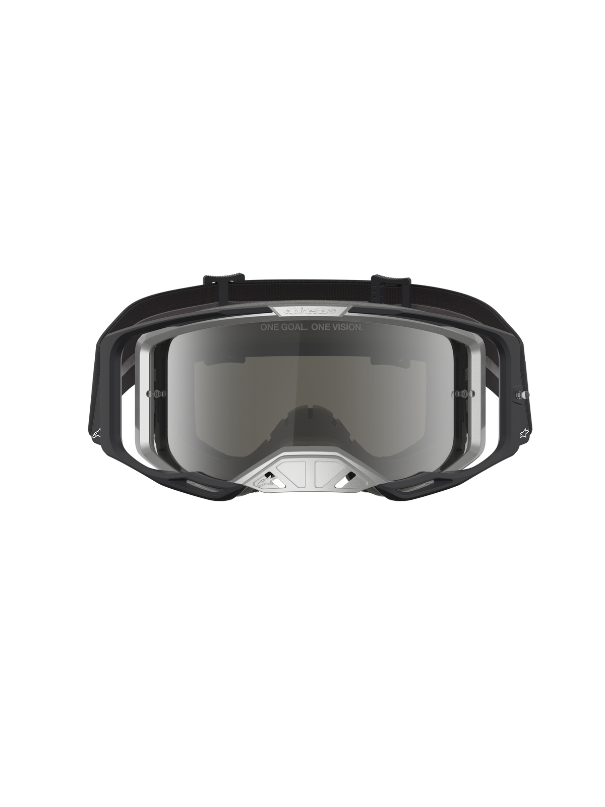 Alpinestars Vision 8 Schutzbrille für Motocross, Schwarz und Silber, mit Amber Mirror Spiegelglas und A-FLEX-Rahmen.