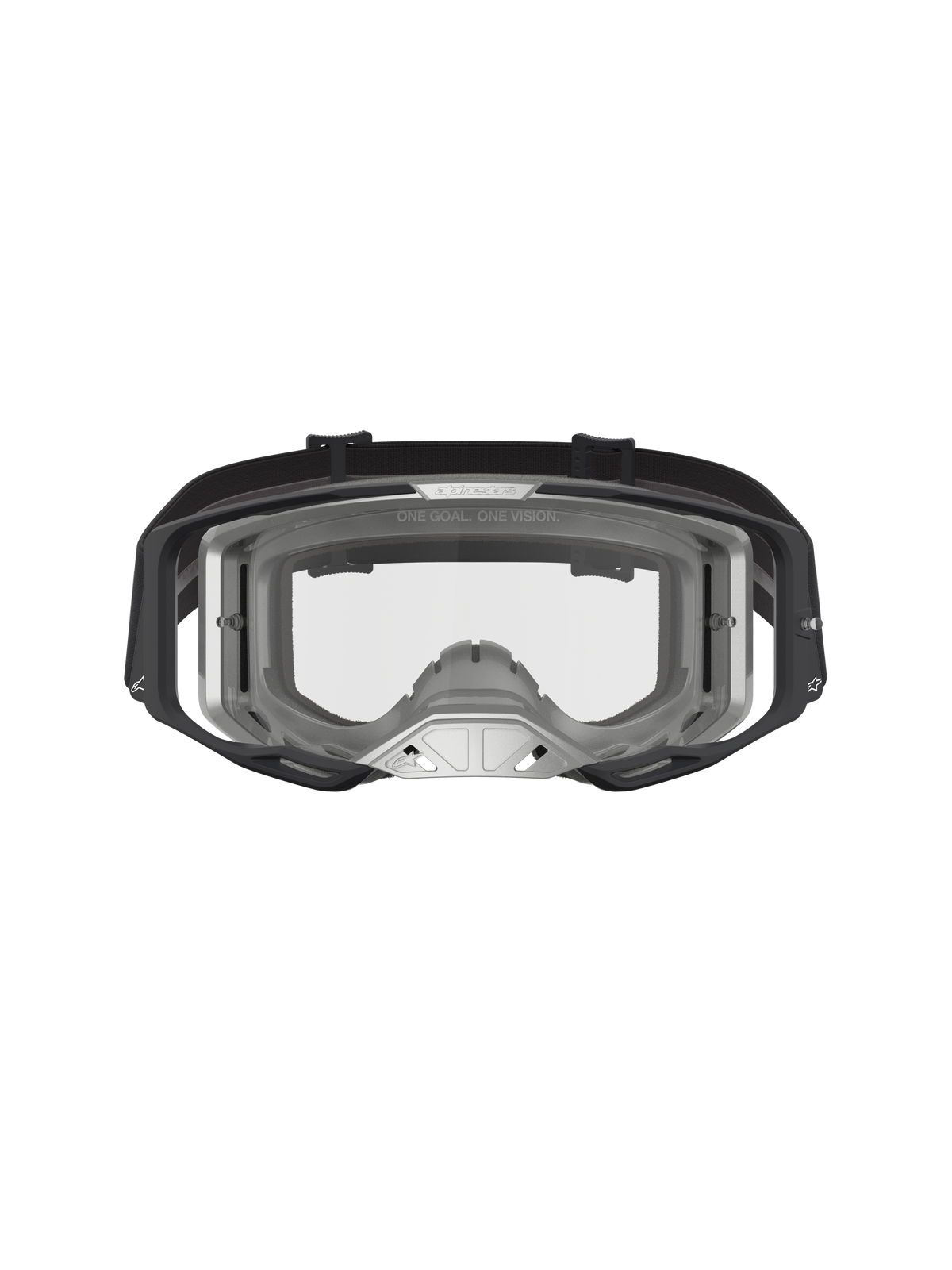 Alpinestars Vision 8 Amber Schutzbrille, Motocross-Schutzbrille, Schwarz und Silber, A-FLEX Rahmen, klare High-Impact-Gläser.