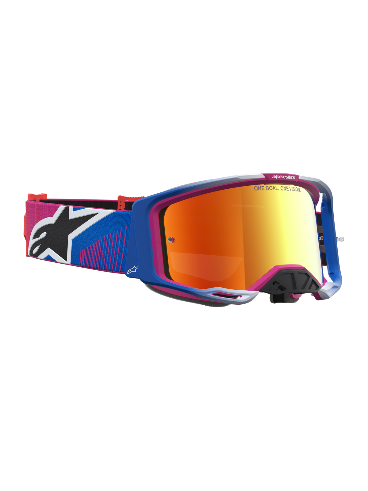 Alpinestars Vision 8 Maven Schutzbrille, Motocross-Brille, Blau und Pink, feuerrot verspiegeltes Glas, A-FLEX Rahmen