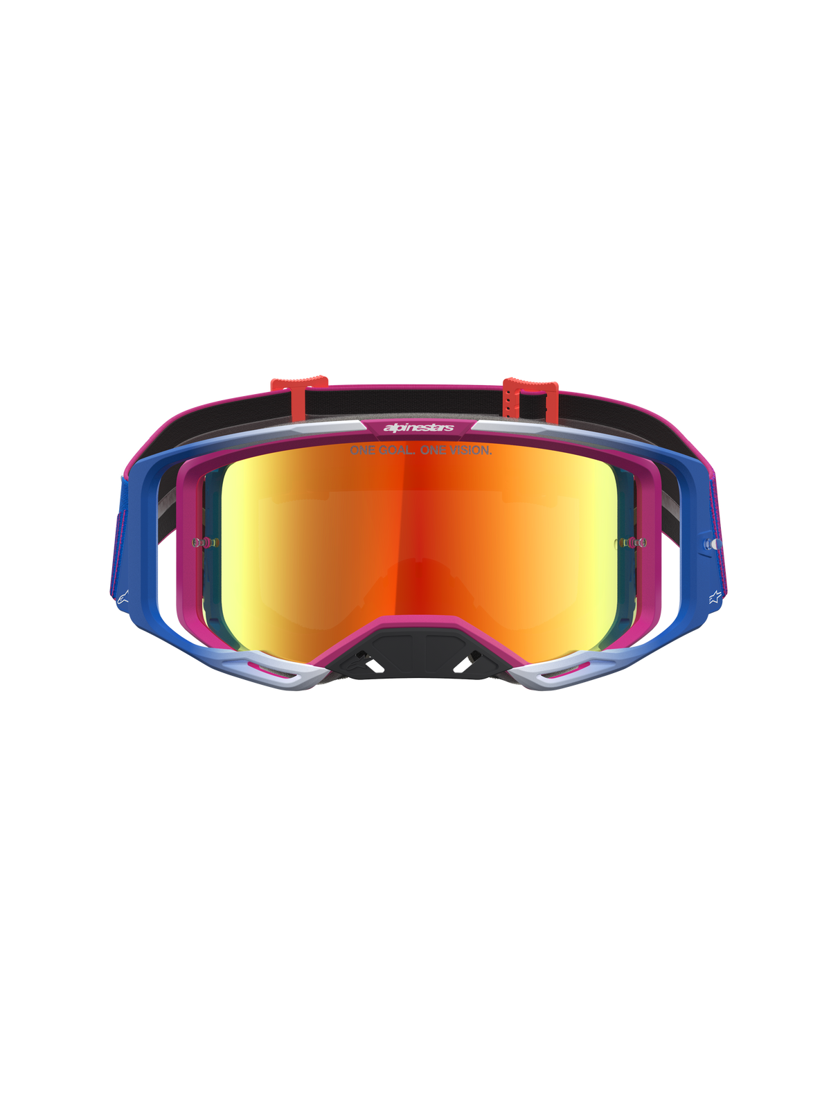 Alpinestars Vision 8 Schutzbrille Maven, Motocross-Brille in Rot und Schwarz mit verspiegeltem rotem Glas und A-FLEX-Rahmen.