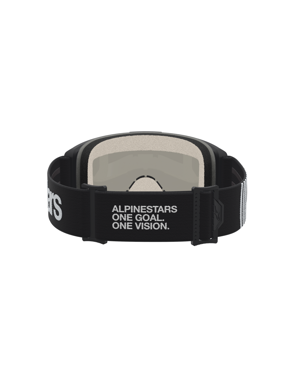 Alpinestars Vision 5 Hone Motocross Goggles, black and white, featuring a branded elastic strap and plush multi-stage foam.