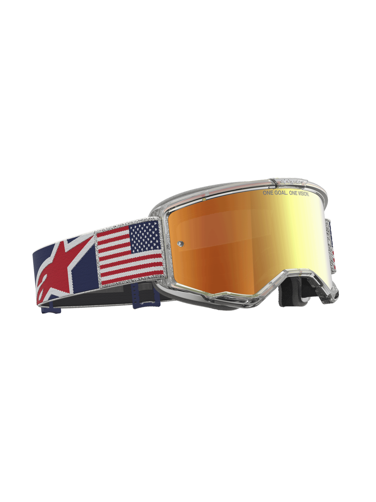 Alpinestars Vision 5 Le Fiftyfold Goggle, Motocross-Brille Limited Edition, Rot verspiegelte Scheibe, Transparenter Rahmen, Brillenband mit US-Flaggen-Design, für Offroad und MX Sport