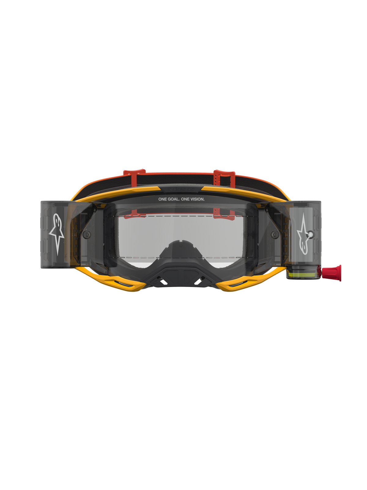 Alpinestars Vision 8 Amber Roll-Off Motocross-Schutzbrille, Gelb und Rot, klares Glas mit Roll-Off-System.