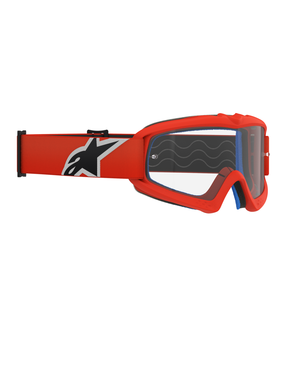 Alpinestars Vision Youth Corp Brille, Jugend-Motocross-Brille, oranger Rahmen und klare Linse, oranges Band mit markantem schwarz-weißen Alpinestars-Logo, sichtbarer blauer Gesichtsschaum, Silikon-Haftwellen, Polycarbonat-Anti-Beschlag-Linse für Offroad-Rennsport