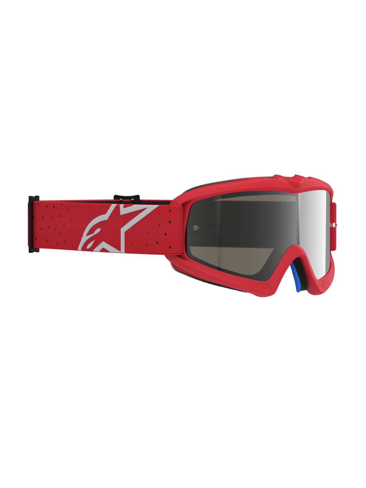 Alpinestars Vision Vesta Jugend-Schutzbrille, Motocross-Brille in Rot und Weiß, mit versilberter Spiegellinse und Astars-Logo.