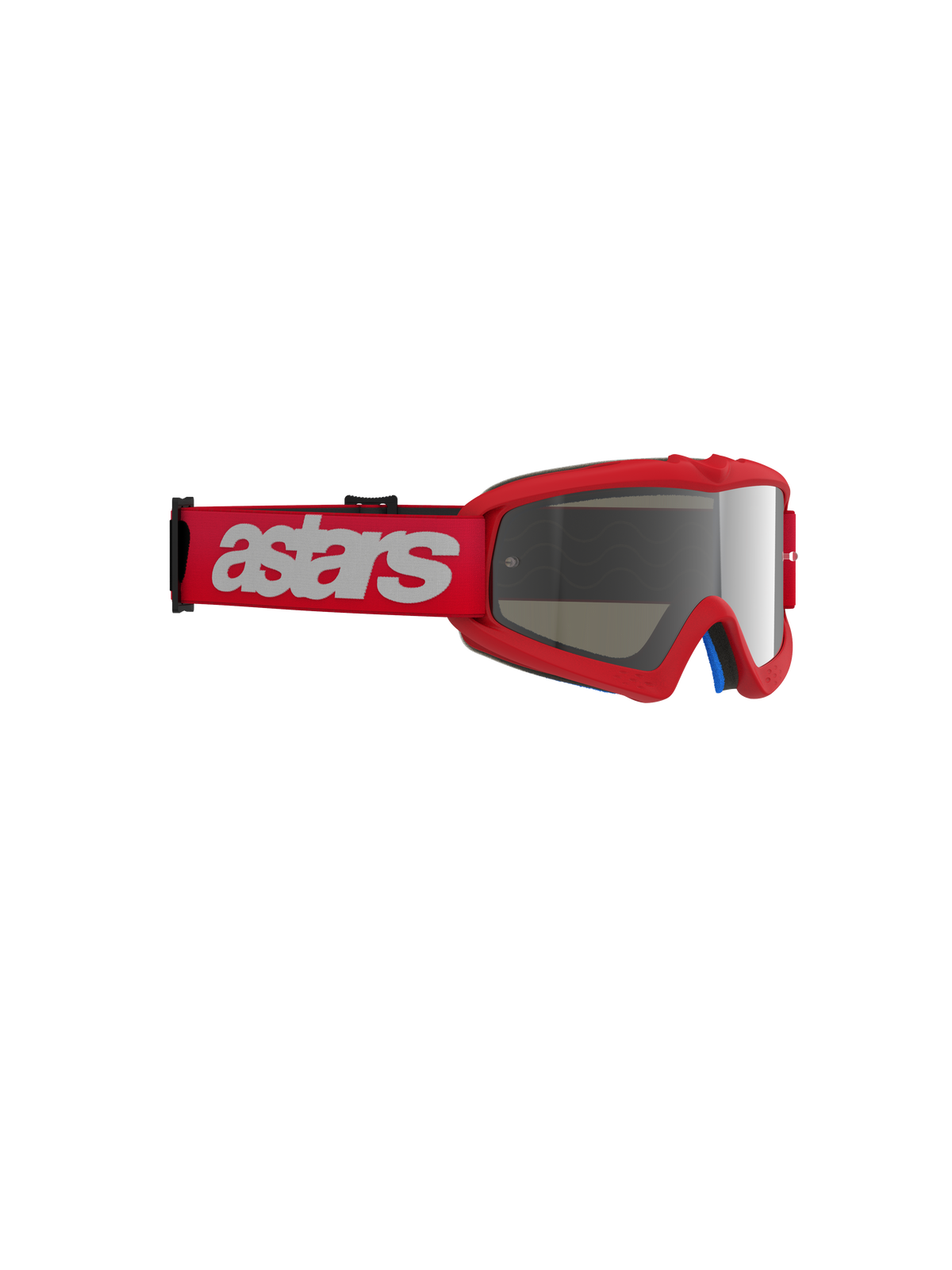 Alpinestars Vision Youth Blaze Brille, Motocross-Brille, Rot mit silber verspiegelten Gläsern, rotes gewebtes Band mit weißem Astars-Branding, kompakter Urethan-Rahmen speziell für junge Fahrer, Augenschutz für den Offroad-Rennsport