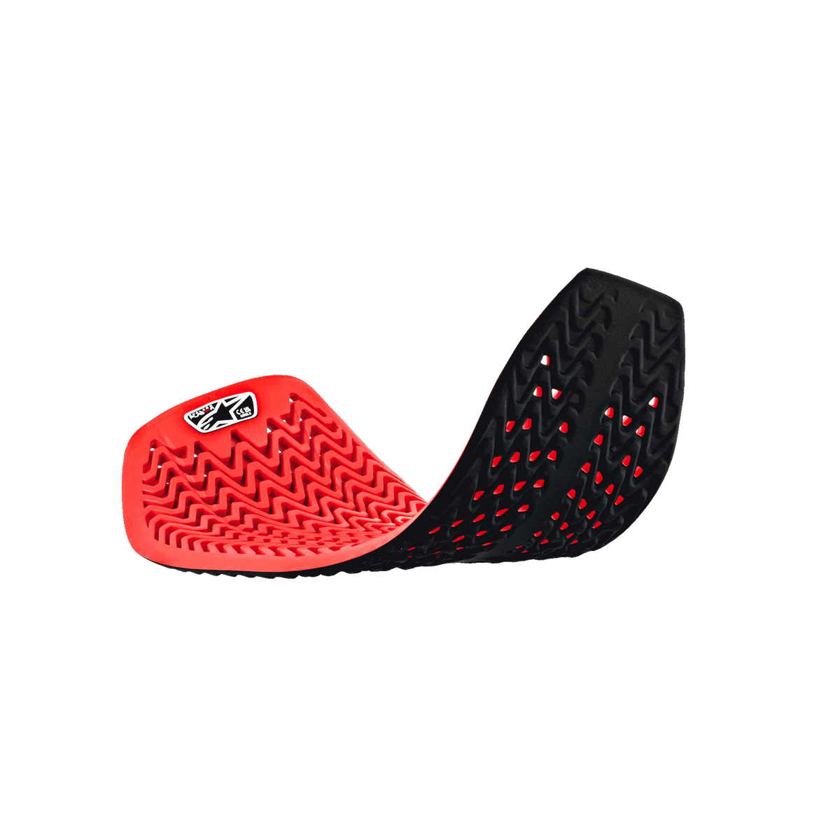 Alpinestars Nucleon Plasma Full Back Protector Insert, Red and Black, flexible curved position showcasing cellular perforated design, wavy impact-absorbing structure, breathable motorcycle protection gear