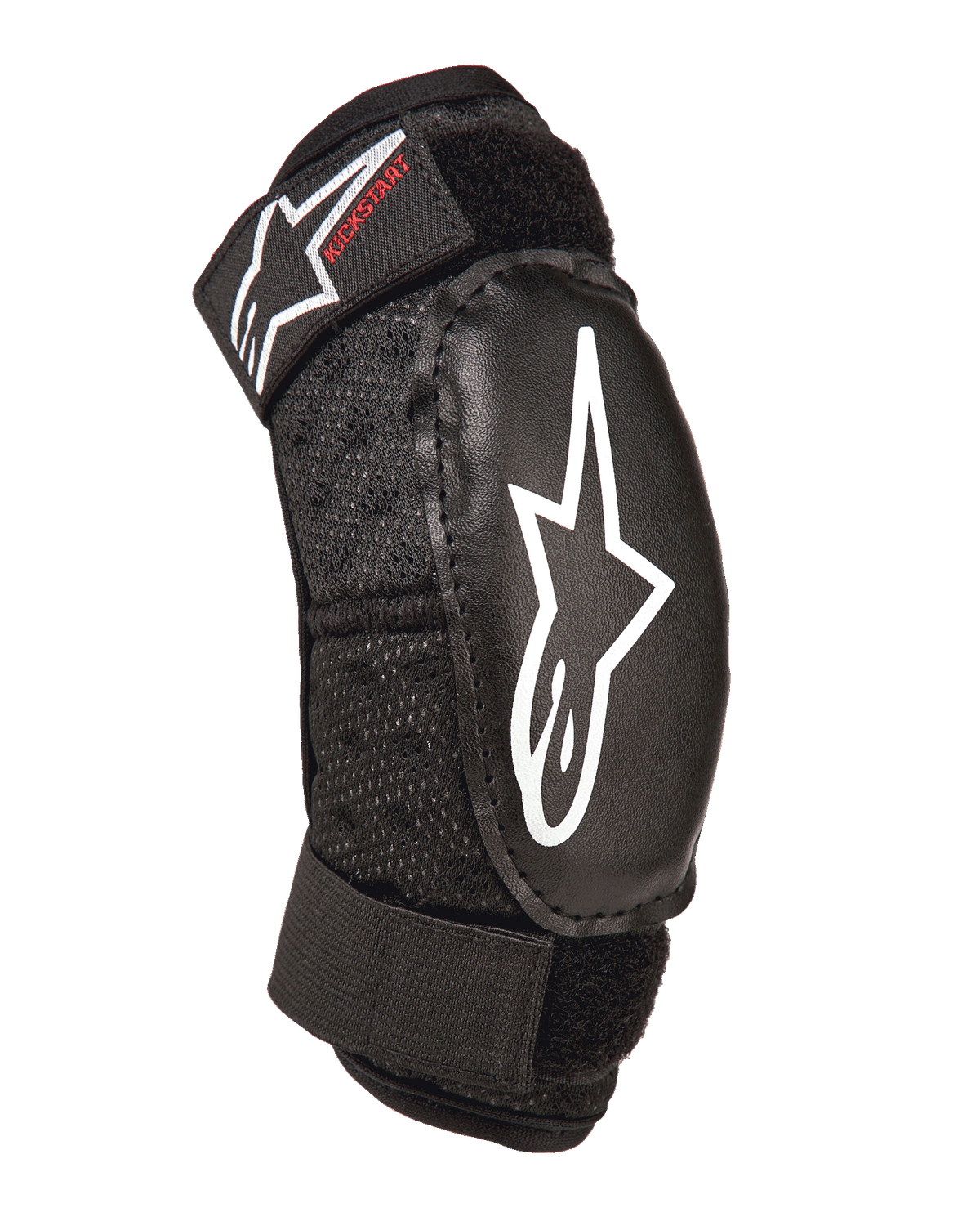 Alpinestars Youth Bionic Action Kickstart Ellbogenschützer, Schwarz, schützender Jugend-Ellbogenschutz mit weißem Stern-Logo und rotem Kickstart-Branding, doppelt verstellbare Gurte mit Klettverschluss, atmungsaktives Mesh-Gewebe, ergonomisches Design für Motocross und Actionsport