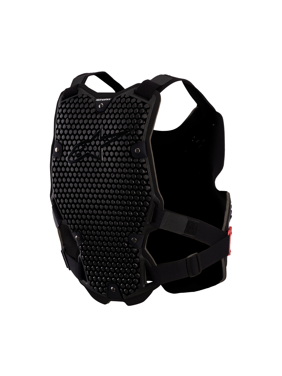 Alpinestars Bionic Action V2 Brustschutz, schwarzer Motocross-Körperschutz mit belüfteten A-Morph Wabenpaneelen.