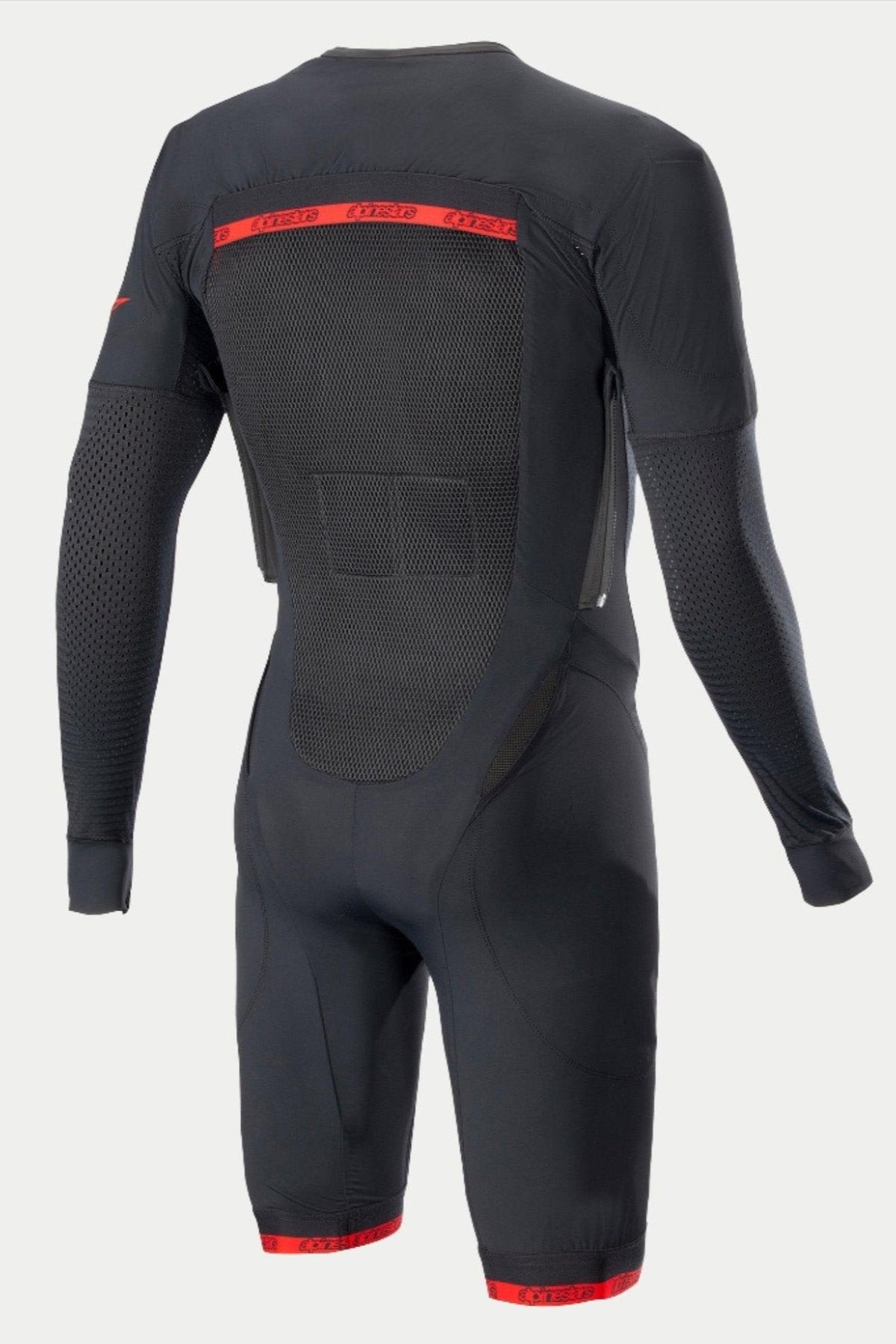Alpinestars Tech-Air System Basisschicht, Motorrad-Unteranzug, Rückansicht, Schwarz und Rot, mit Mesh-Belüftungseinsätzen.