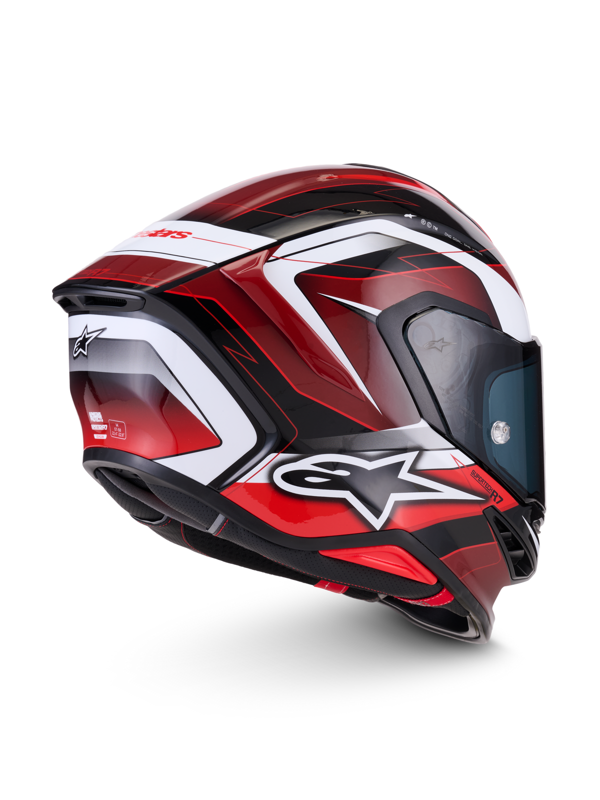 Alpinestars S-R7 Kinetis Helm, Integralhelm für Straße und Rennstrecke, Schwarz, Rot und Weiß, CE-zertifiziert, Seiten- und Rückansicht
