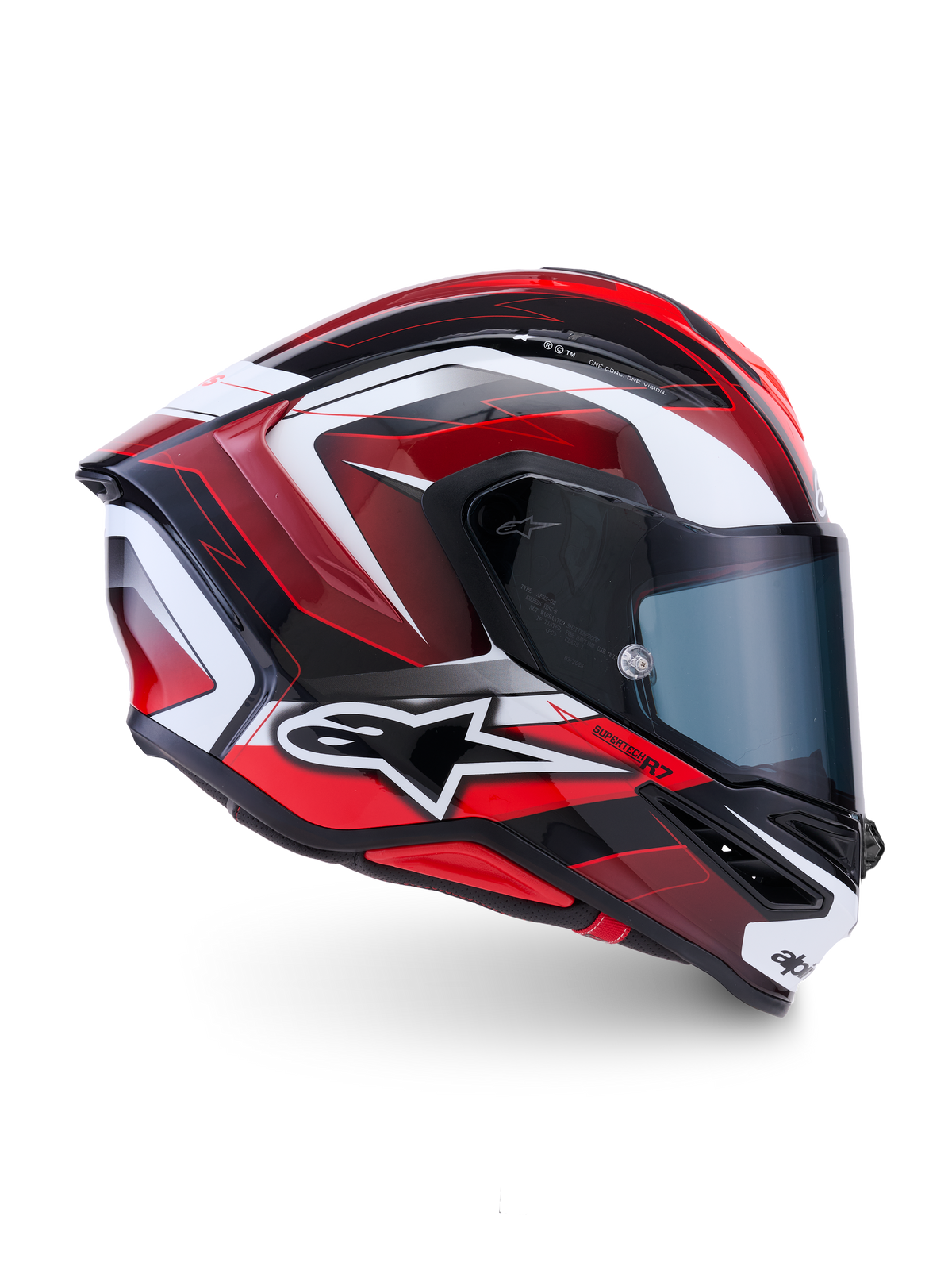 Alpinestars S-R7 Kinetis Helm, Integralhelm, Schwarz, Rot und Weiß, ECE 22.06, Carbon-Verbundkonstruktion