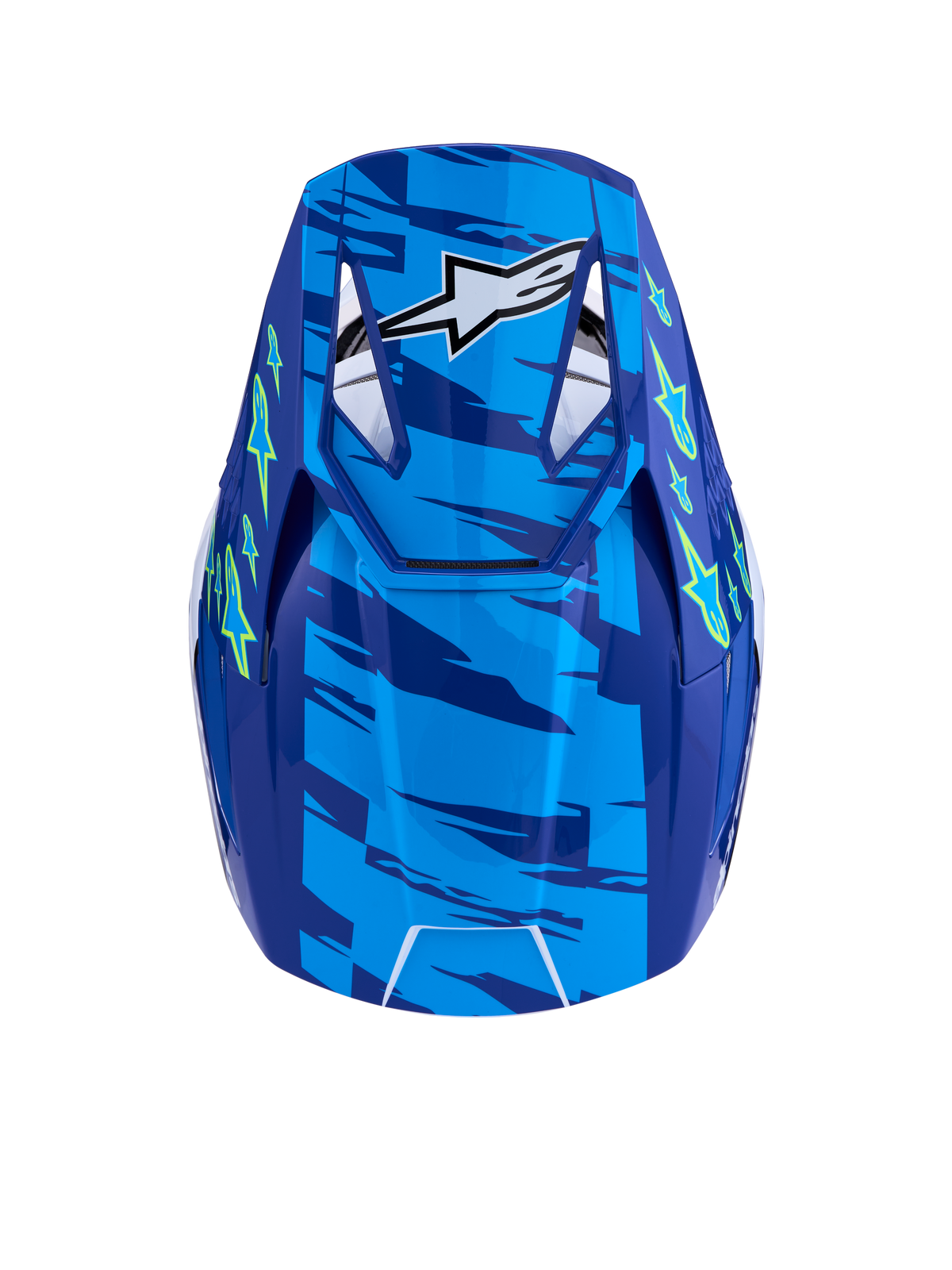 Alpinestars SM3 Falcon Helm ECE06, Blau und Gelb Fluo Motocross-Helm, Draufsicht mit belüftetem Visier, ECE 2206 zertifiziert