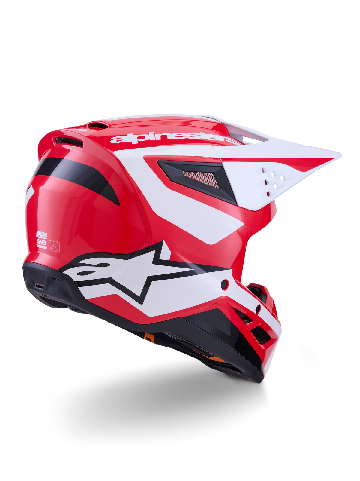 Alpinestars S-M3 Heat Motocross Helmet, Red, White and Black Glossy, ECE 22.06 certified, rear three-quarter view.