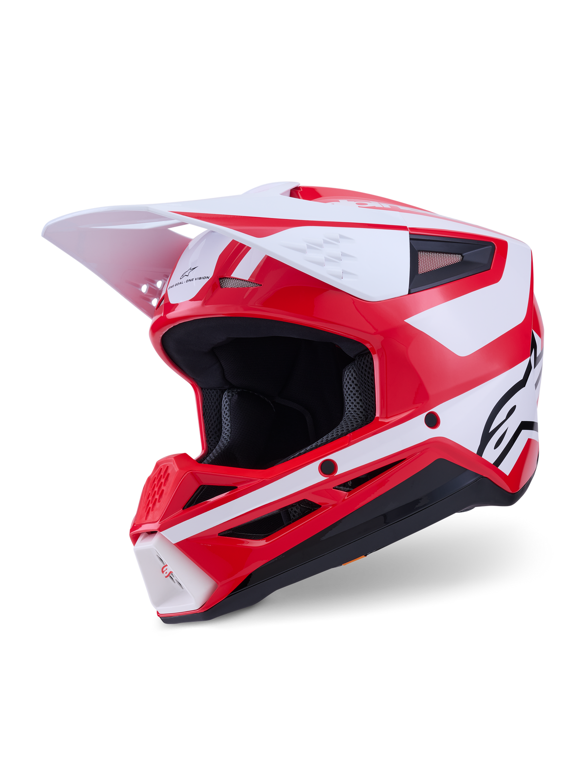Alpinestars S-M3 Heat Helmet, Red, White, and Black Motocross Helmet, ECE 22.06 Certified, glossy finish with white visor.