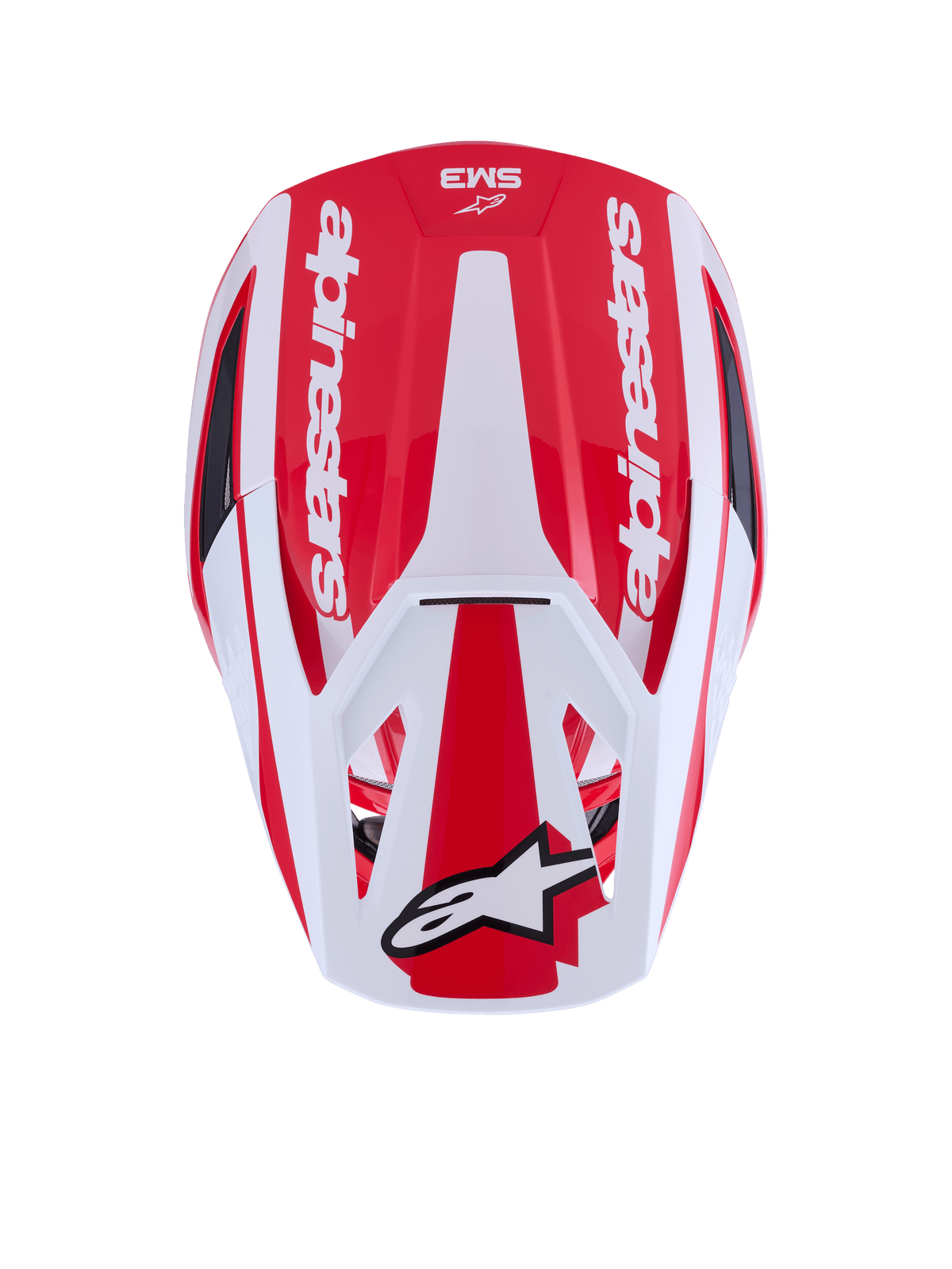 Alpinestars S-M3 Heat Helmet, Red and White Motocross Helmet, ECE 22.06 certified, overhead view of aerodynamic shell.